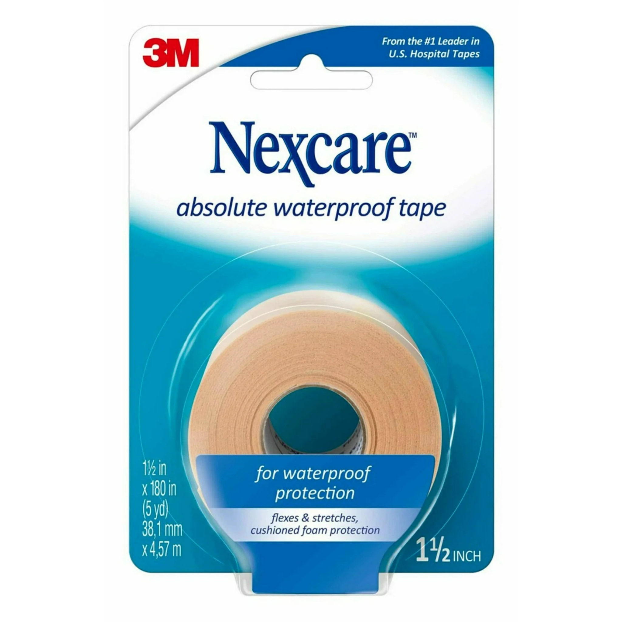 Nexcare, Absolute Waterproof First Aid Tape, Reliable and Durable Protection for Wounds, 1.5 In x 5 Yds