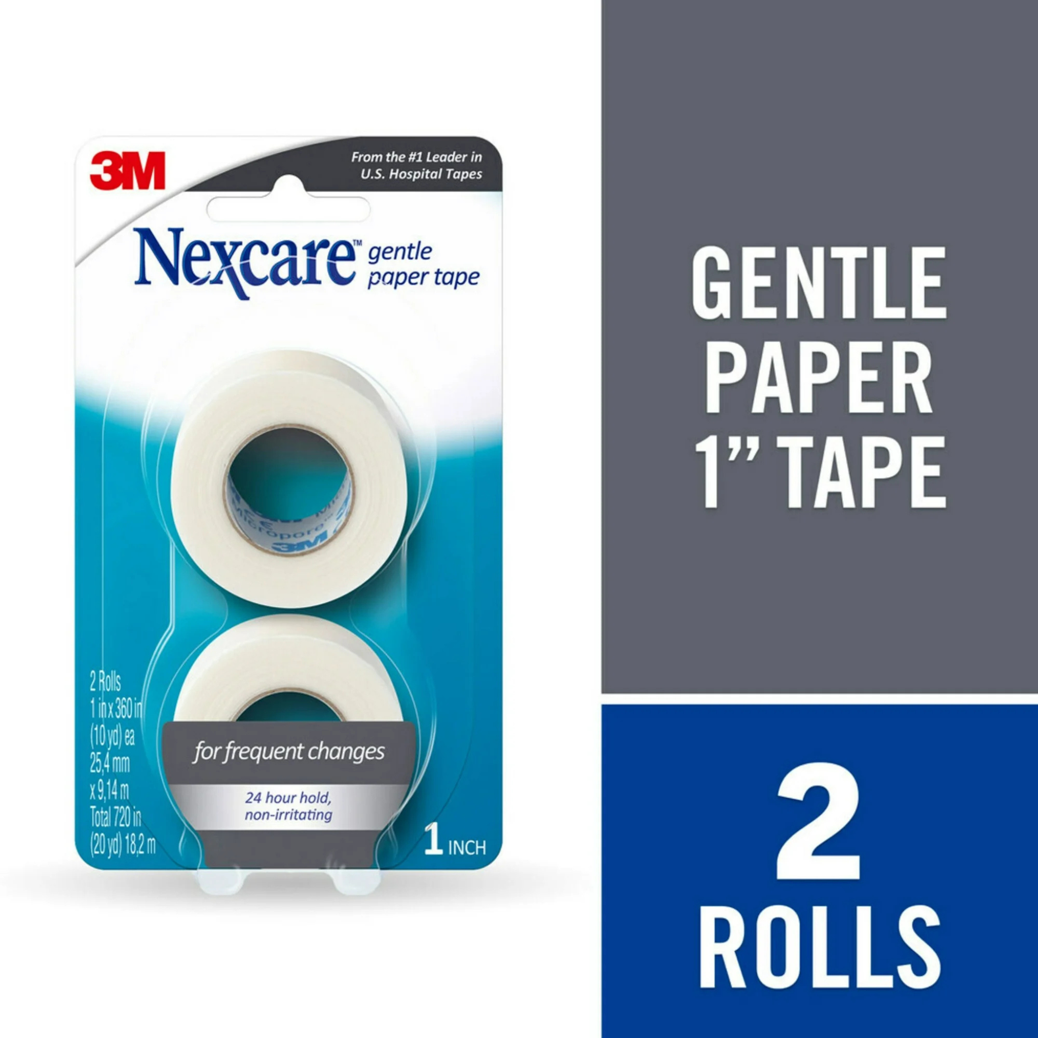 Nexcare, Gentle Paper Carded Tape, Hospital Grade, Soft and Comfortable for Sensitive Skin, 2/Rolls