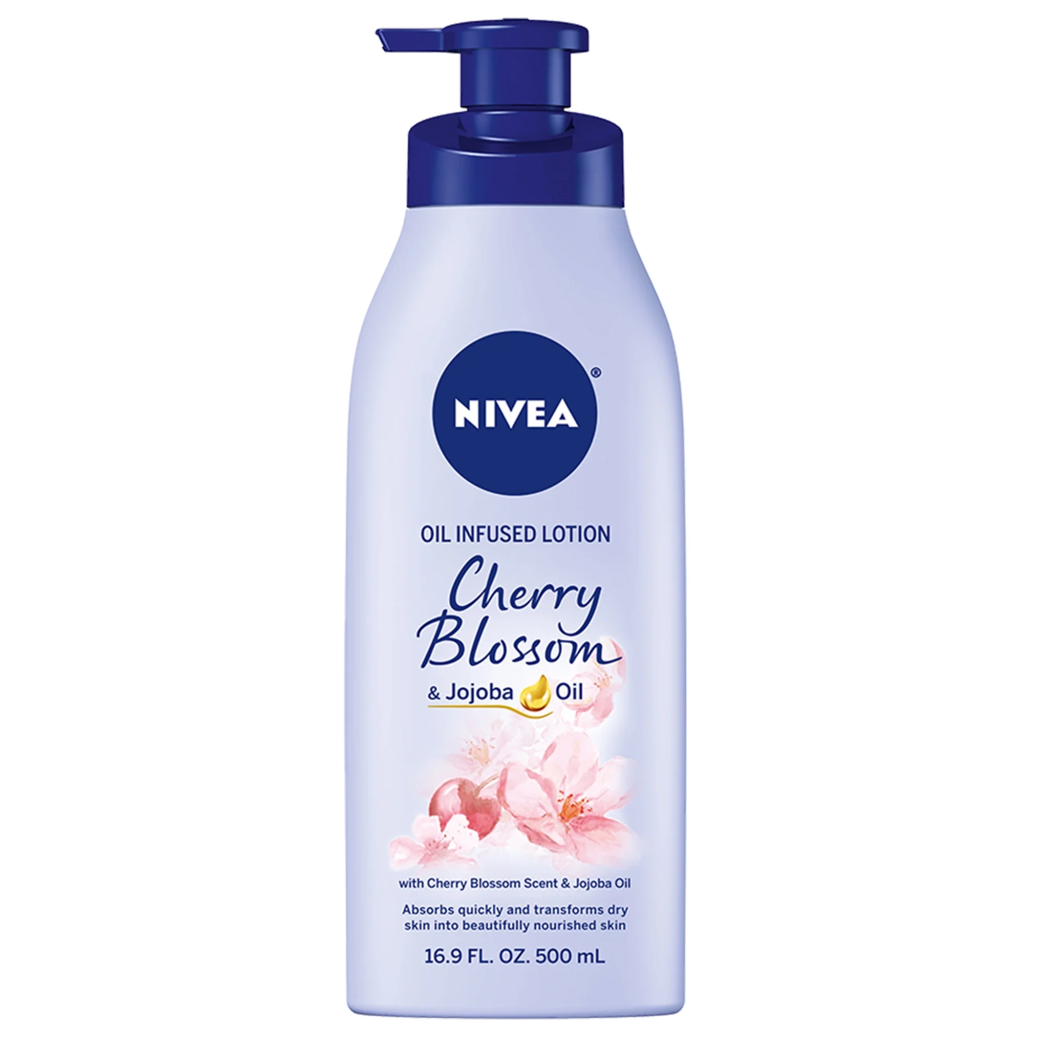 NIVEA, Oil Infused Body Lotion, Cherry Blossom & Jojoba Oil for Smooth, Radiant Skin, 16.9 fl oz Bottle