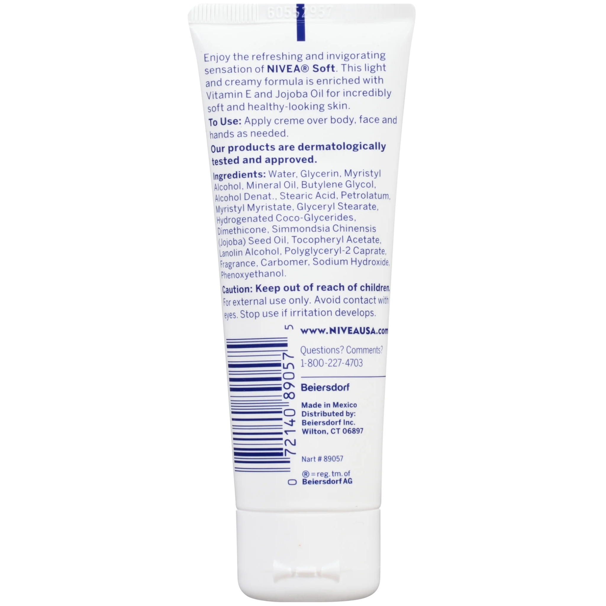 NIVEA, Soft Moisturizing Cream, for Face, Body & Hands, 2.6 oz Tube