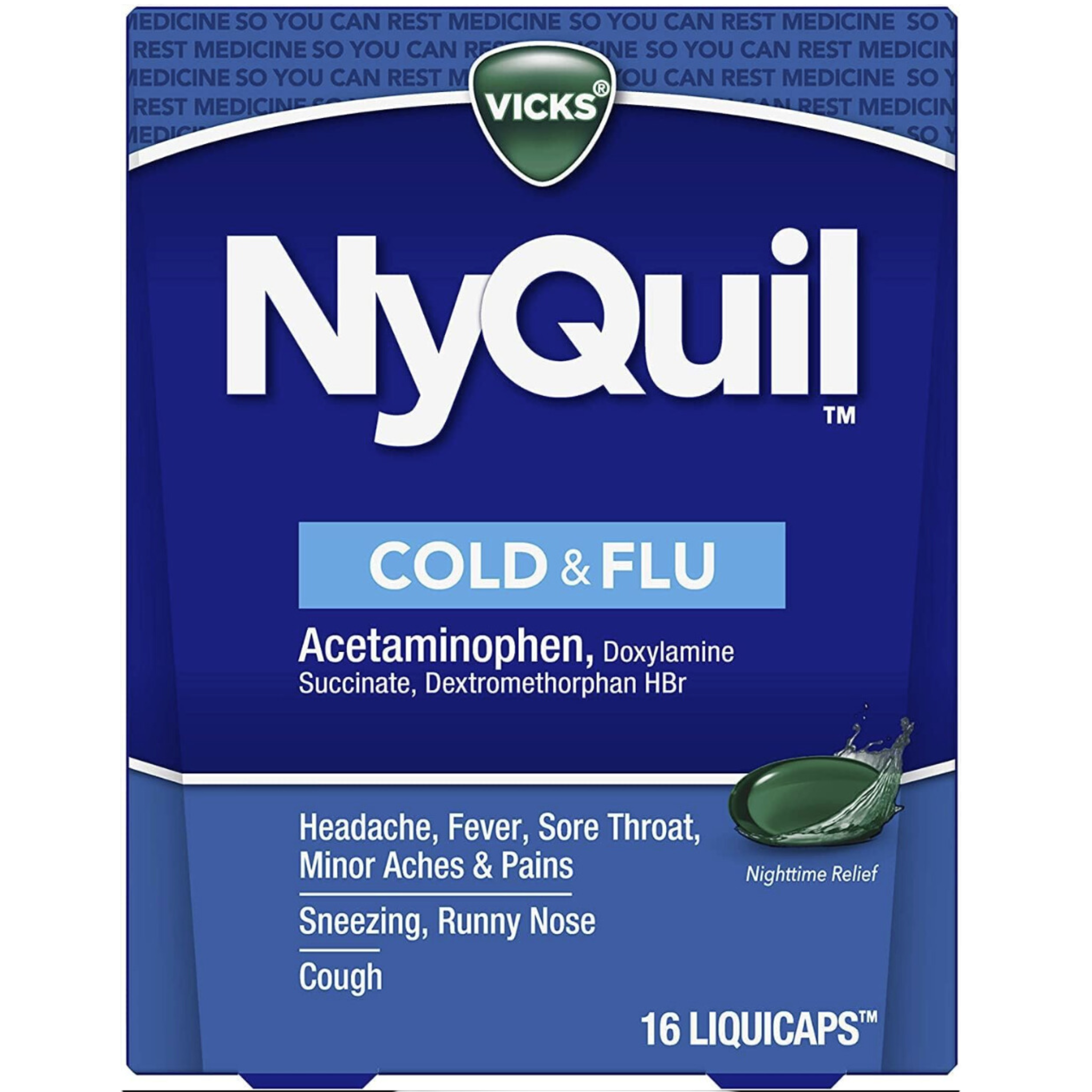 Nyquil Cold And Flu Nighttime Relief Liquid Capsules, 16 Count