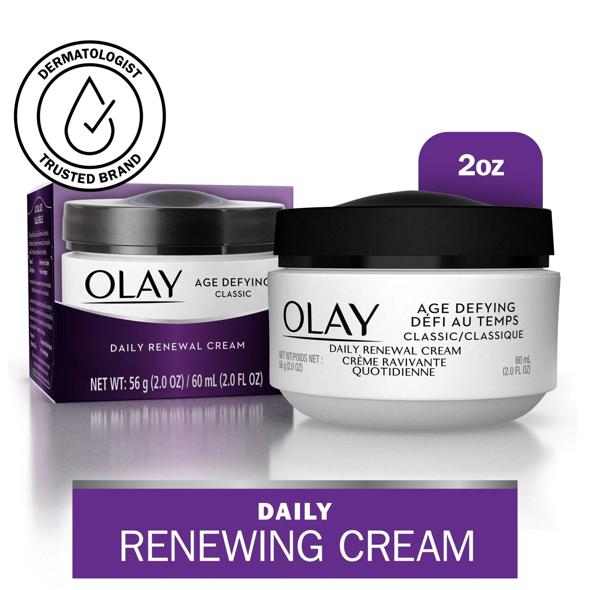 Olay, Age Defying Classic Daily Renewal Cream, Hydrating and Nourishing for Smooth Skin, 2 Oz