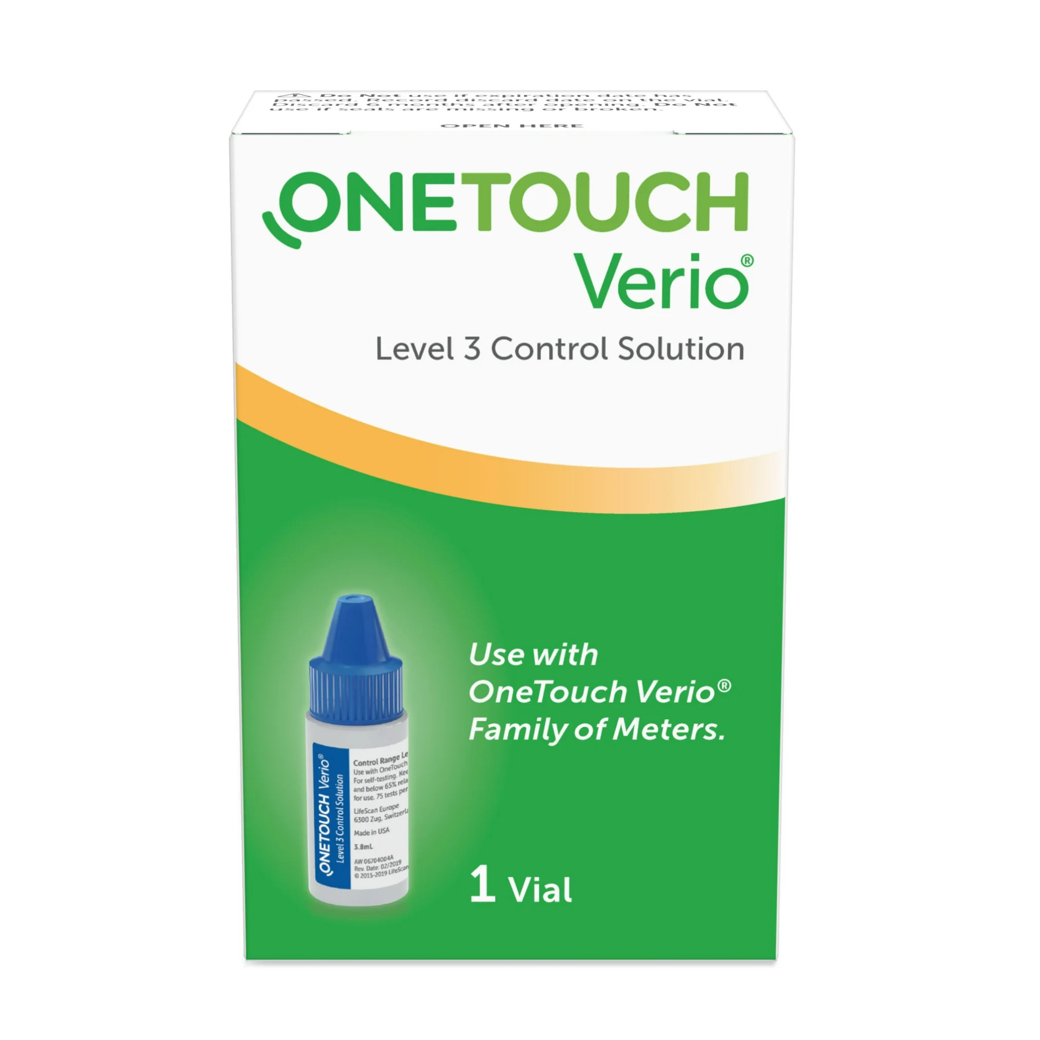 OneTouch, Verio Control Solution, Level 3 Mid for Accurate Glucose Testing, 1 Vial