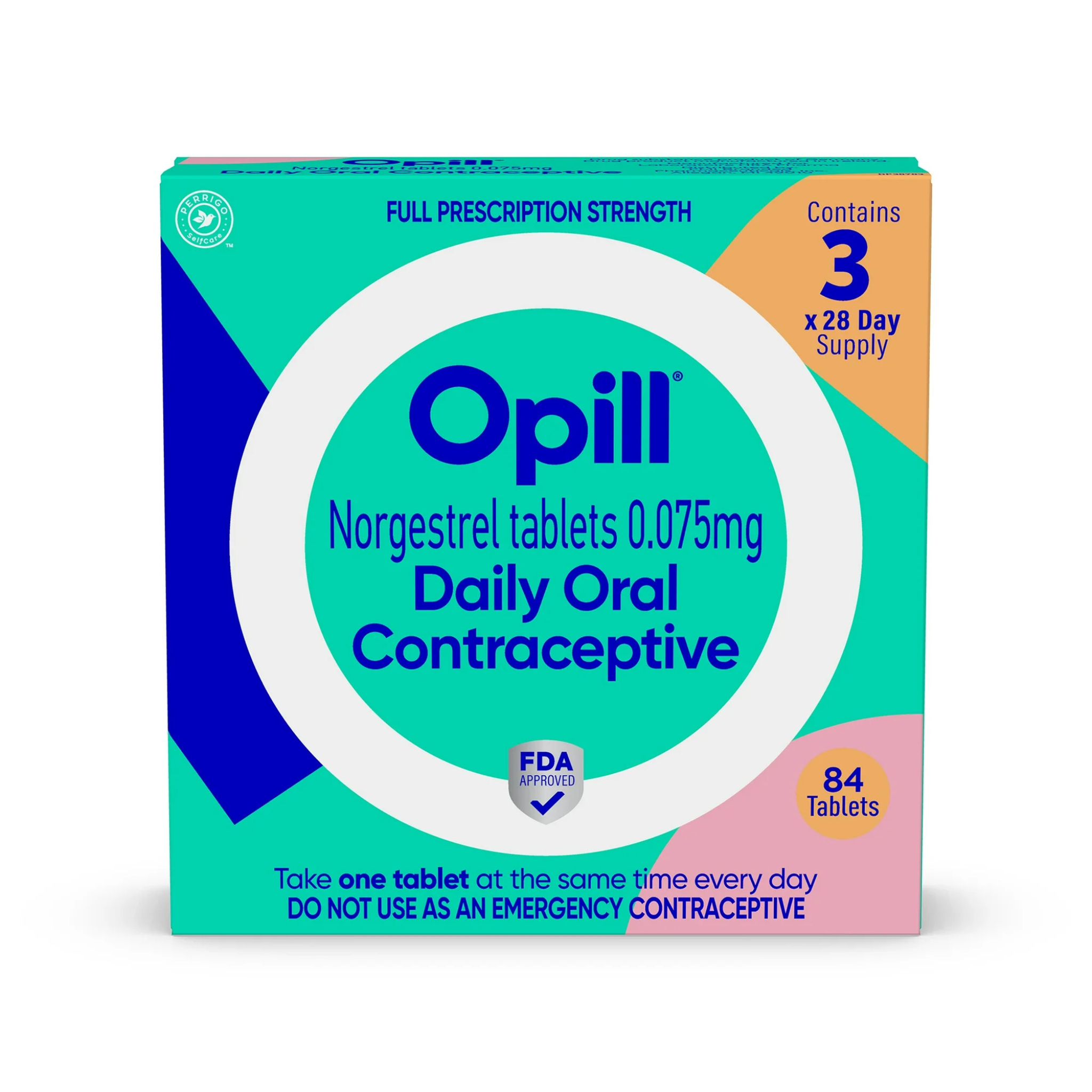 Opill Daily Oral Birth Control Pills, Progestin-Only, 3 Month, 84 ct