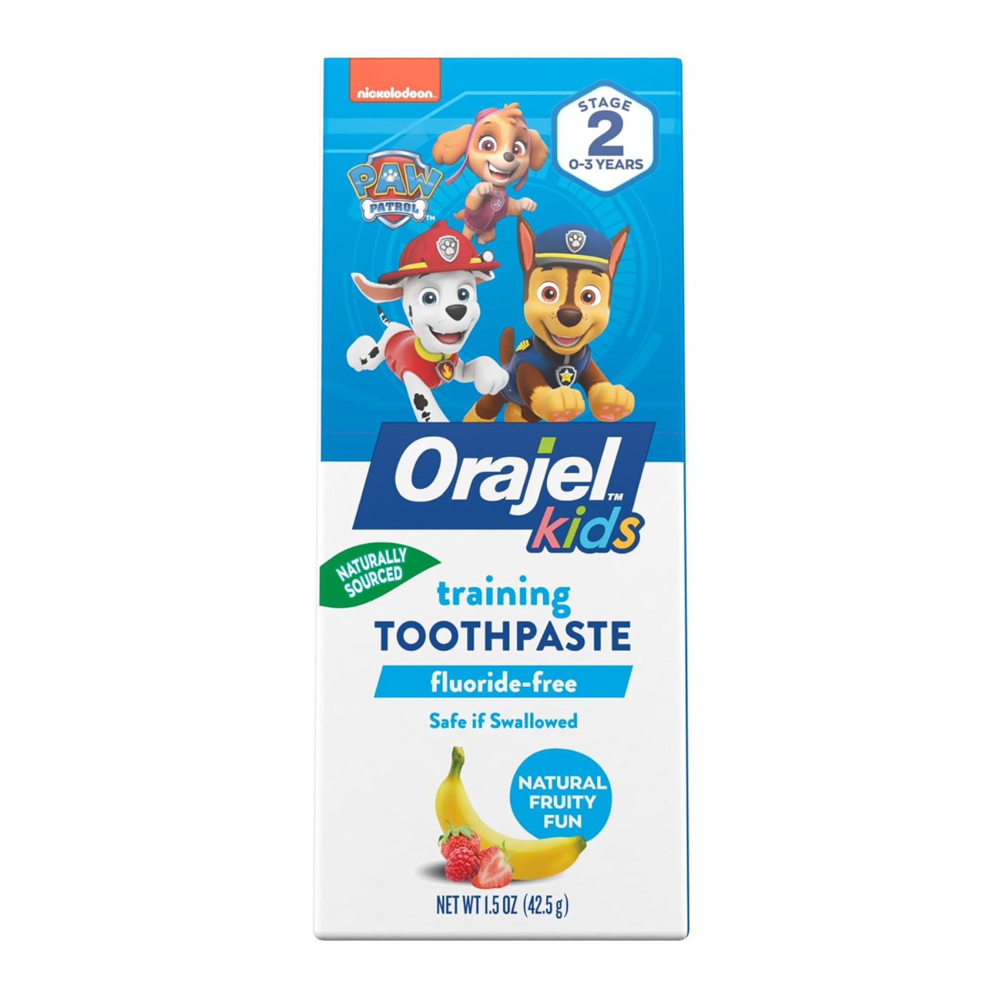 Orajel, Kids Paw Patrol Fluoride-Free Training Toothpaste, Natural Fruity Fun Flavor, #1 Pediatrician Recommended, 1.5 oz Tube