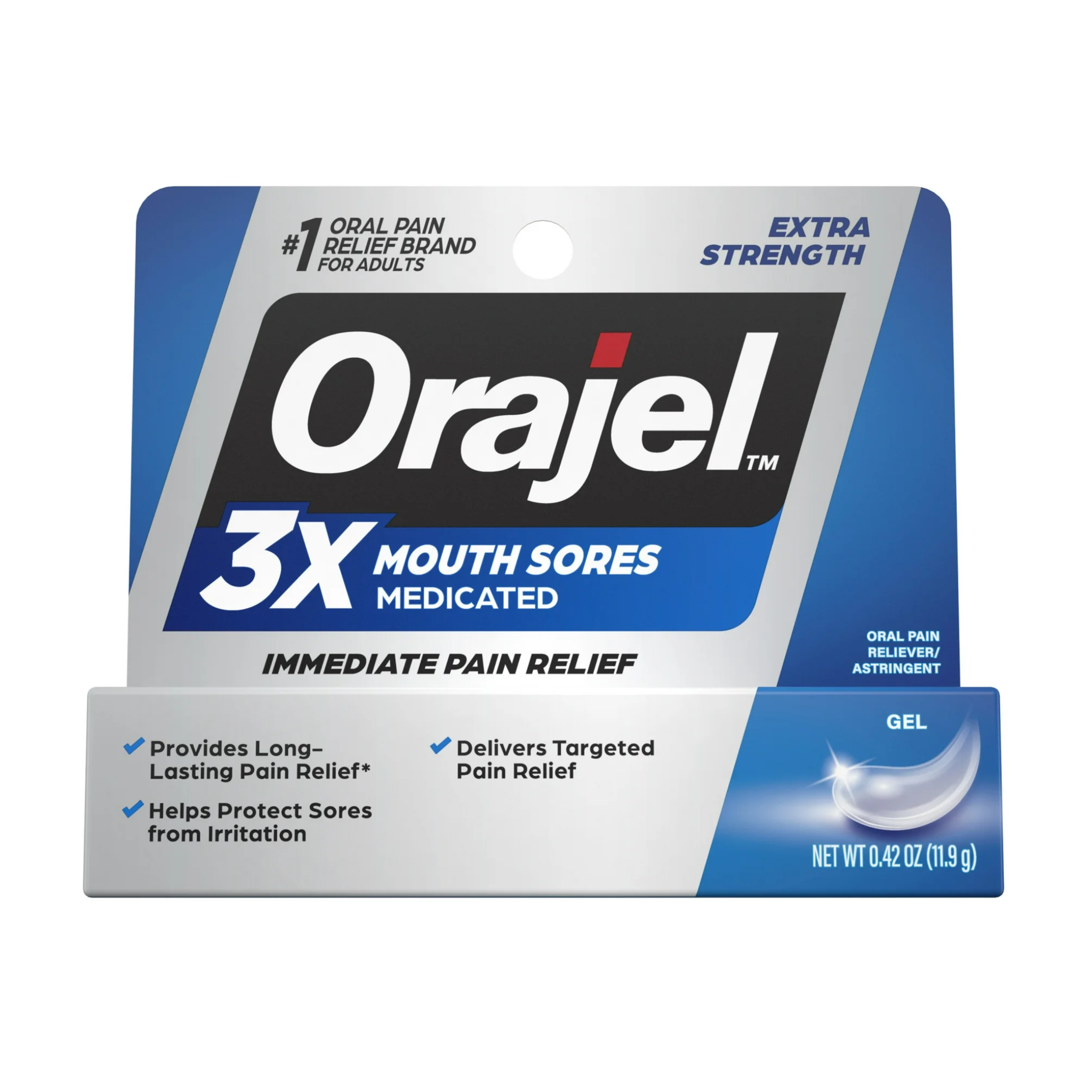 Orajel, 3X Medicated Gel for All Mouth Sores, Fast-Acting Pain Relief, 0.42 oz