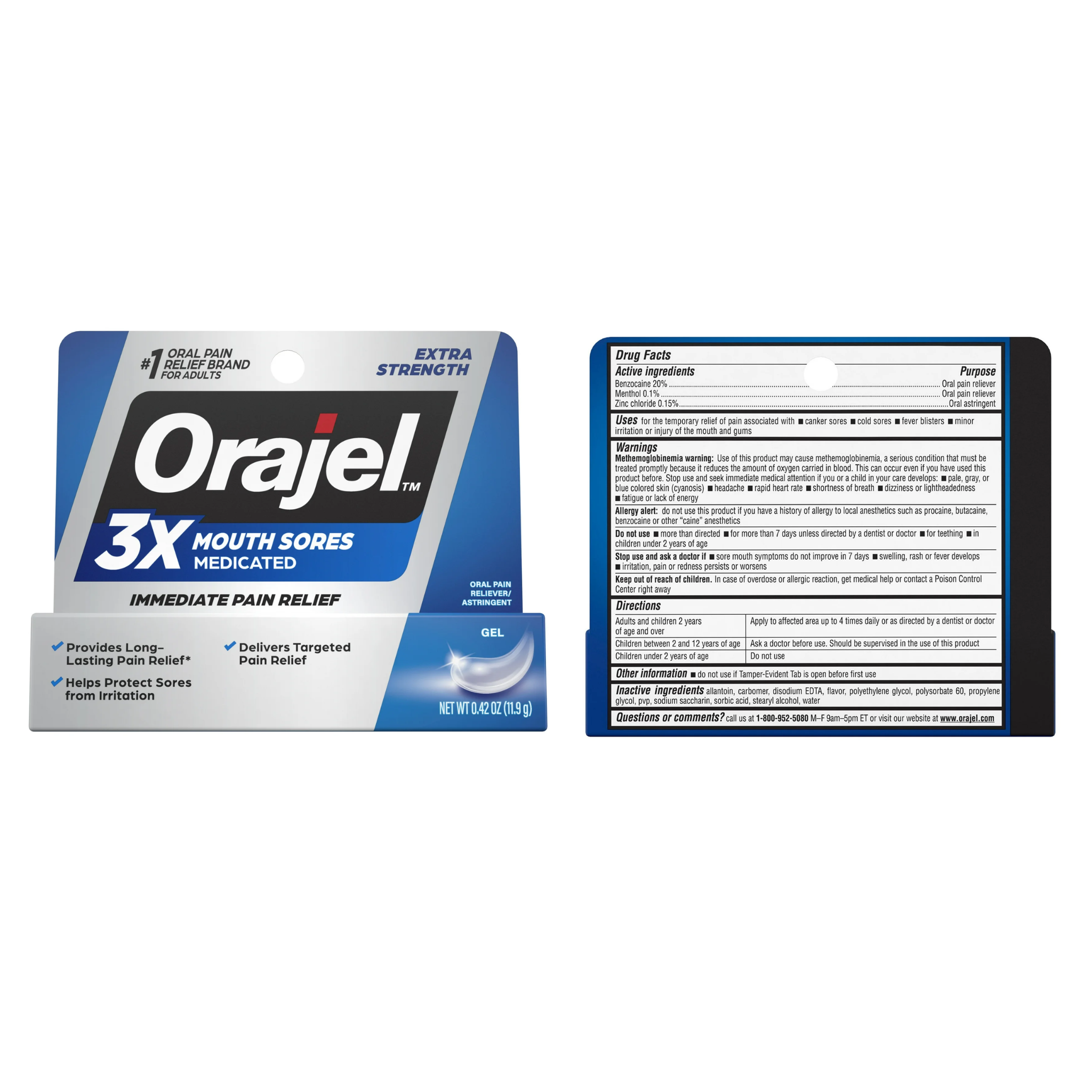 Orajel, 3X Medicated Gel for All Mouth Sores, Fast-Acting Pain Relief, 0.42 oz