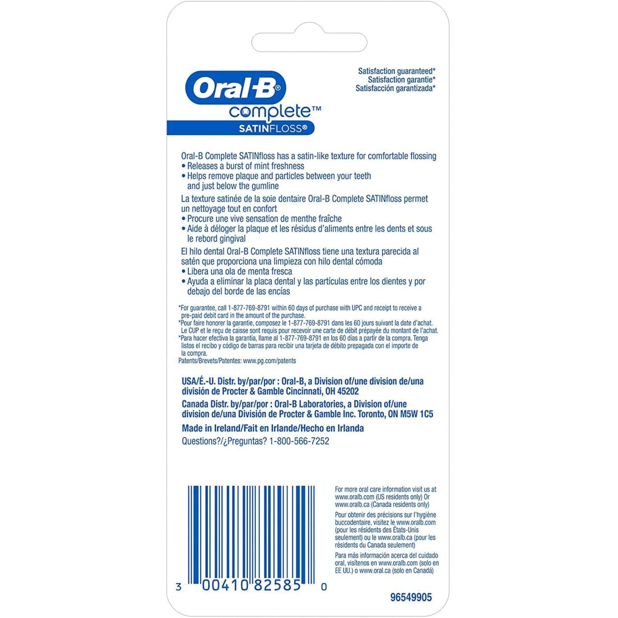 Oral-B, Complete SatinFloss Dental Floss, Mint Flavor for Smooth and Comfortable Cleaning, 50 m