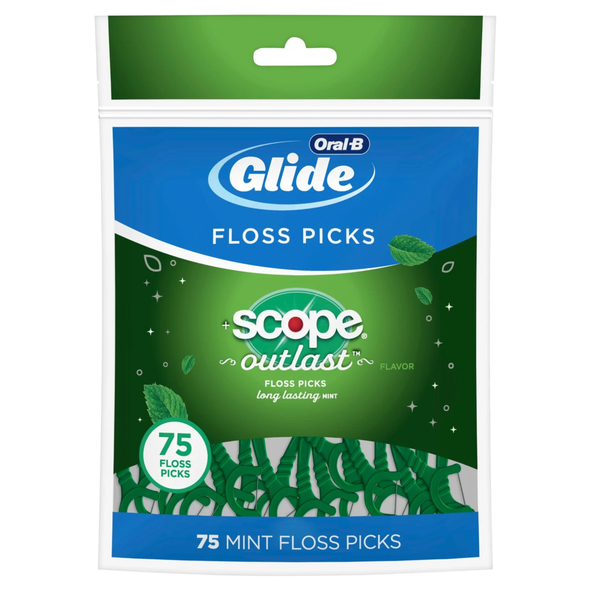 Oral-B, Glide Complete Floss Picks, Long-Lasting Mint Flavor with Scope Outlast for Fresh Breath, 75 Count