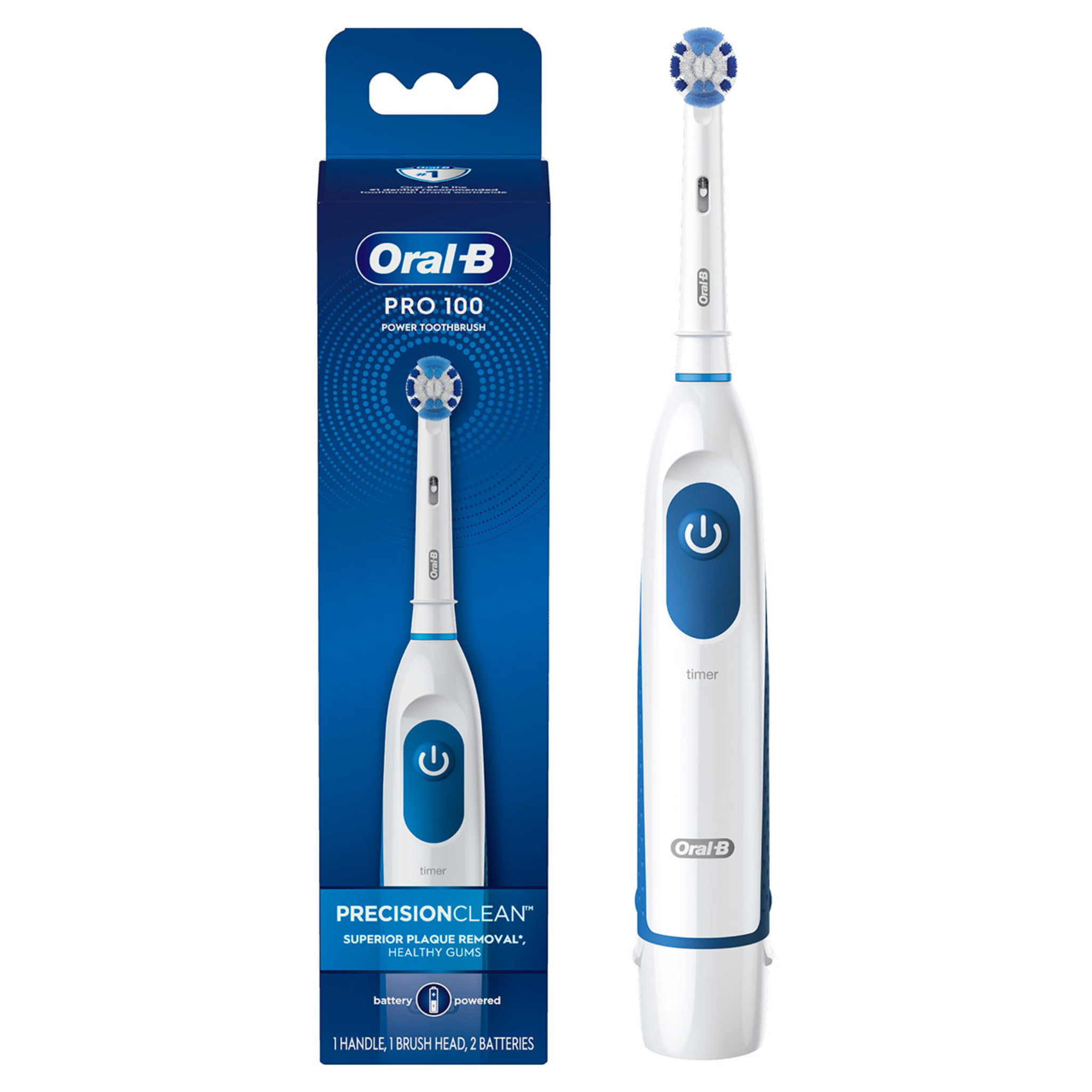 Oral-B, Pro 100 Precision Clean Battery Powered Toothbrush for Effective Oral Care, 1 Count