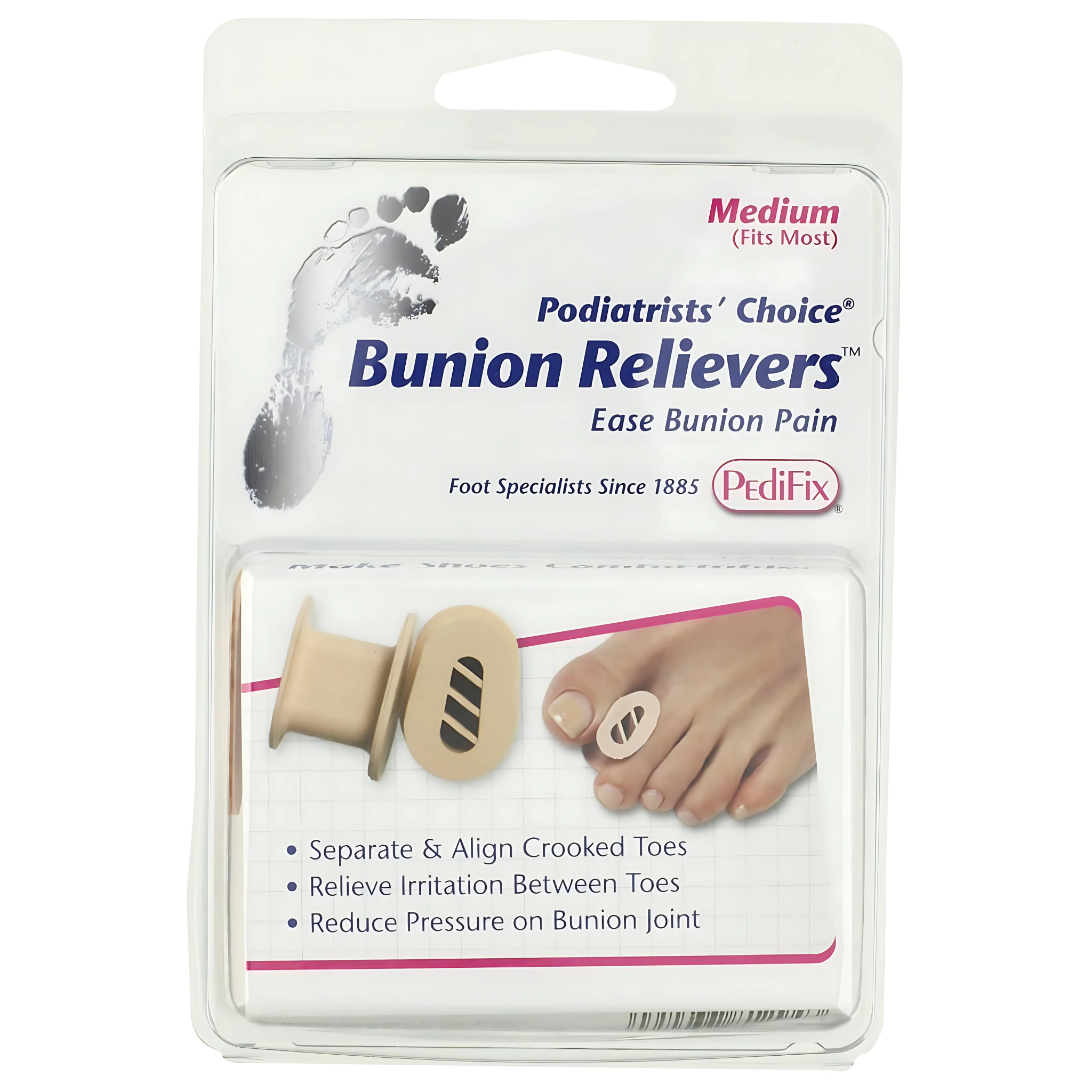 PediFix, Bunion Relievers, Comfortable and Discreet Toe Alignment for All-Day Relief, 2 Count