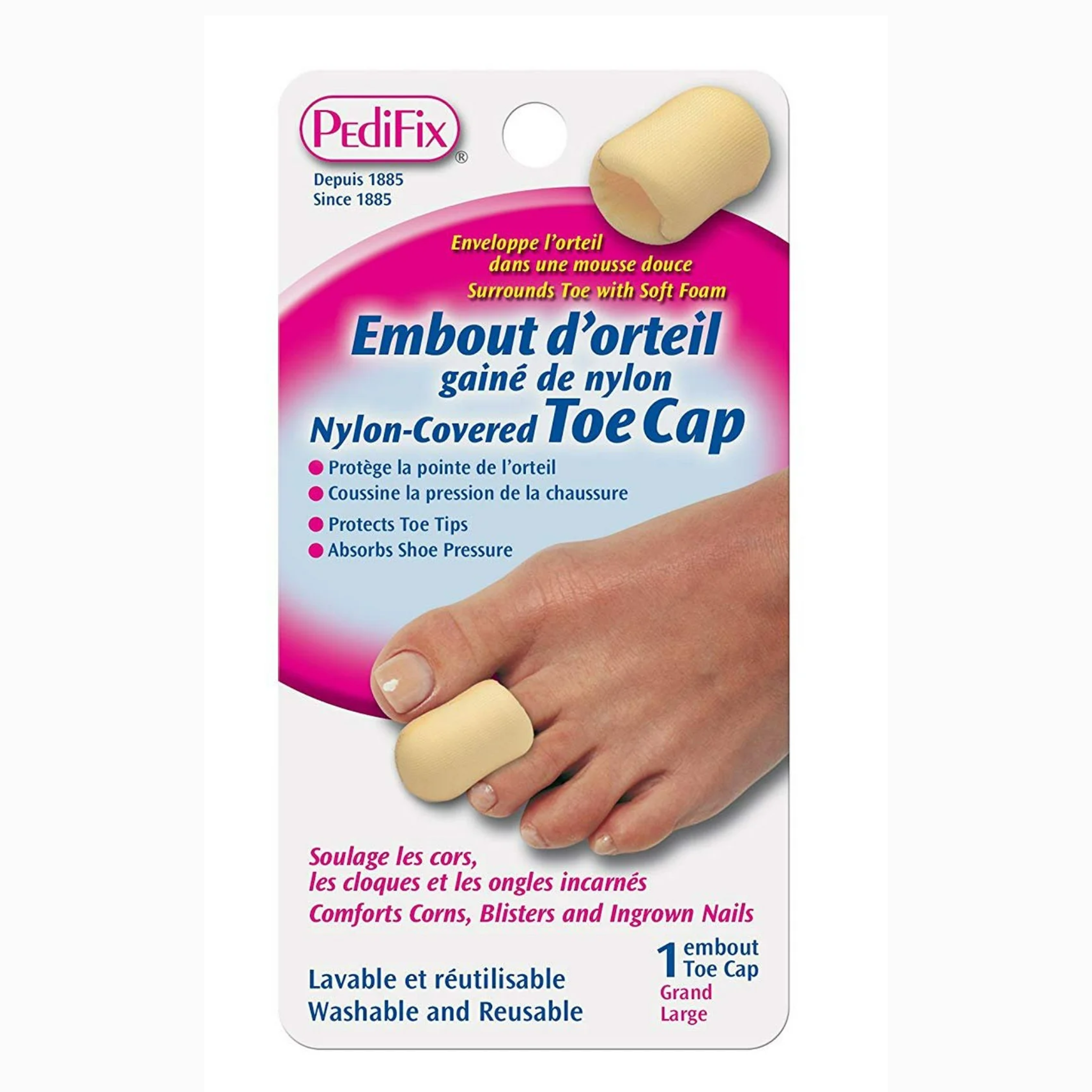 PediFix, Nylon-Covered Toe Cap, Large Protective Cushion for Toe Comfort, 1 Each