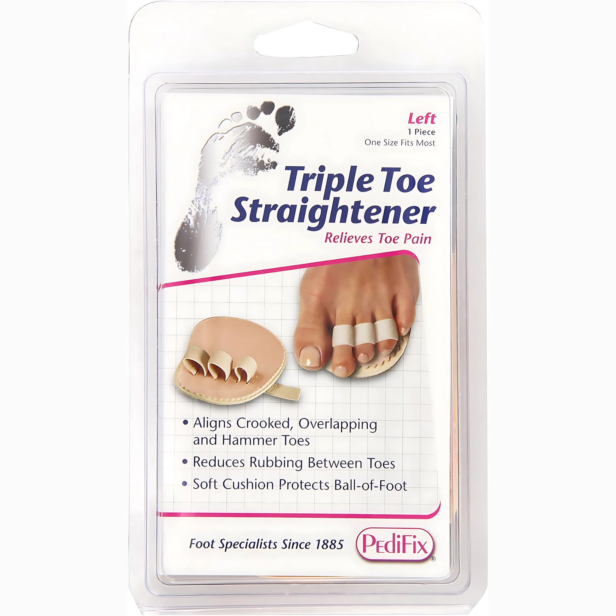 PediFix, Triple Toe Straightener, Left Foot, Alignment and Support for Toe Relief, 1 Each