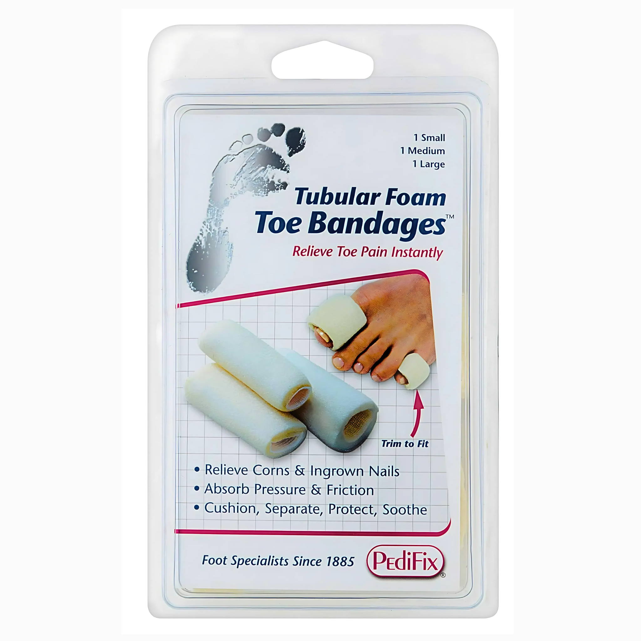 PediFix, Tubular Foam Toe Bandages, Cushioned Protection for Toe Relief, 1 Each