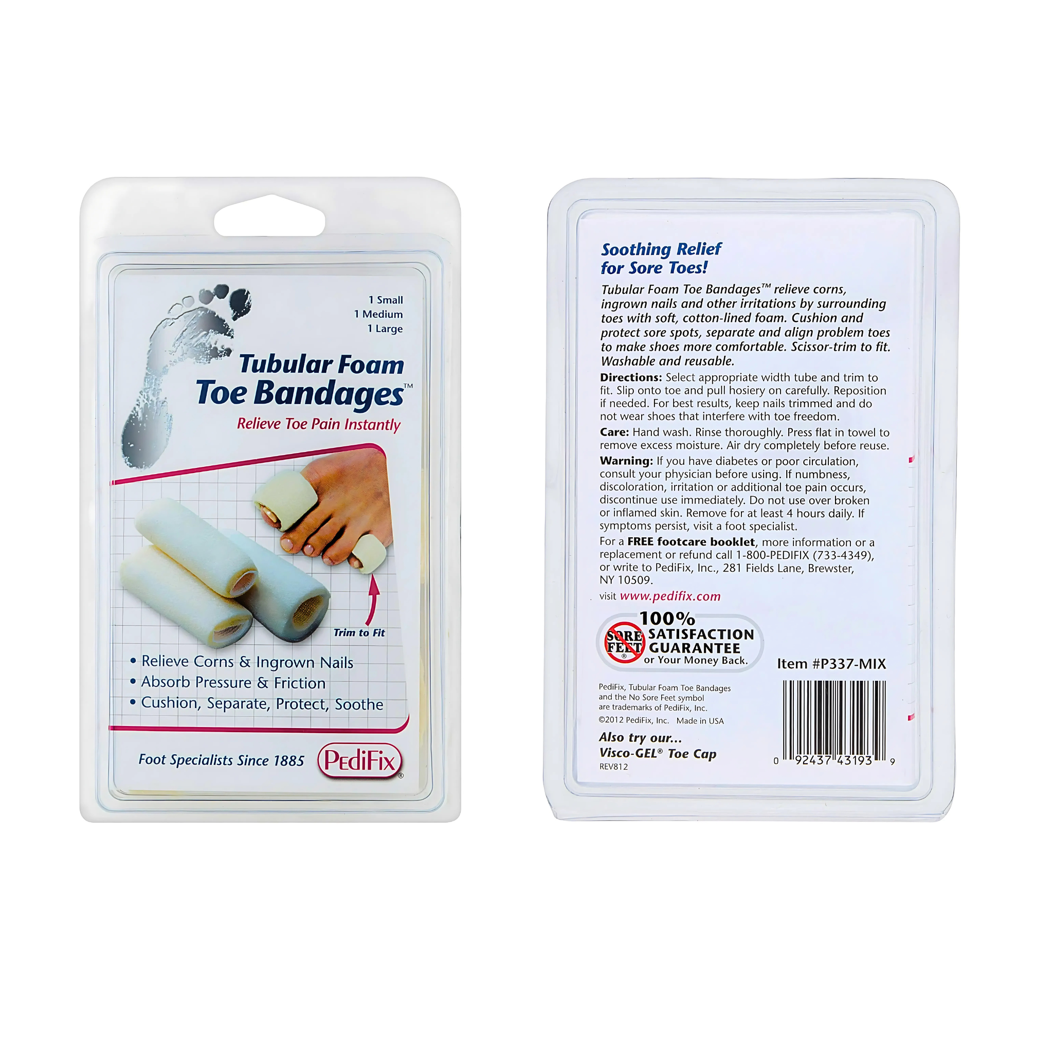 PediFix, Tubular Foam Toe Bandages, Cushioned Protection for Toe Relief, 1 Each