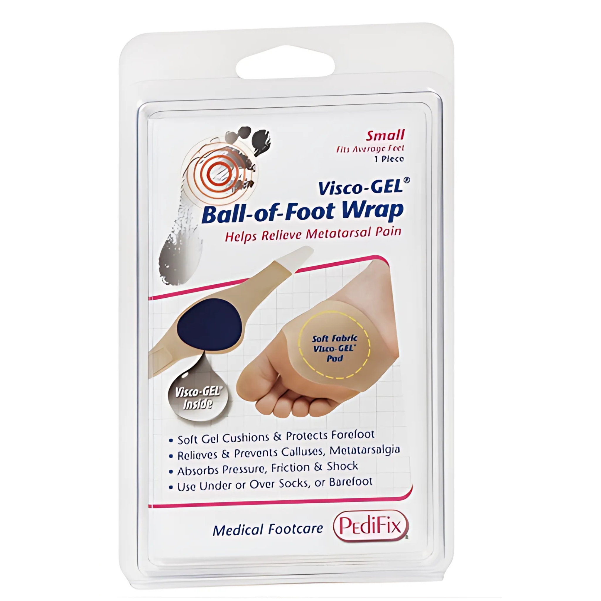 PediFix, Visco-Gel Ball-of-Foot Wrap, Cushioned Forefoot Protection and Comfort, Small, 1 Pack