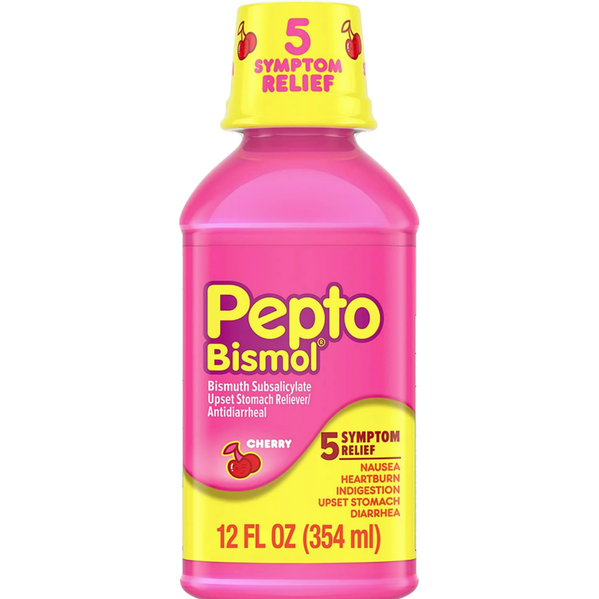 Pepto-Bismol Cherry Liquid 5 Symptom Relief including Upset Stomach & Diarrhea 12 Oz