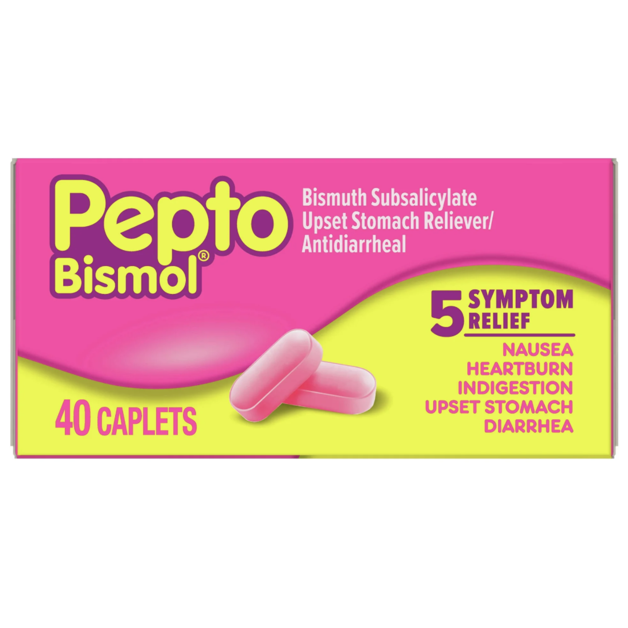 Pepto Bismol Caplets for Upset Stomach & Diarrhea Relief, Over-the-Counter Medicine, 40 Ct