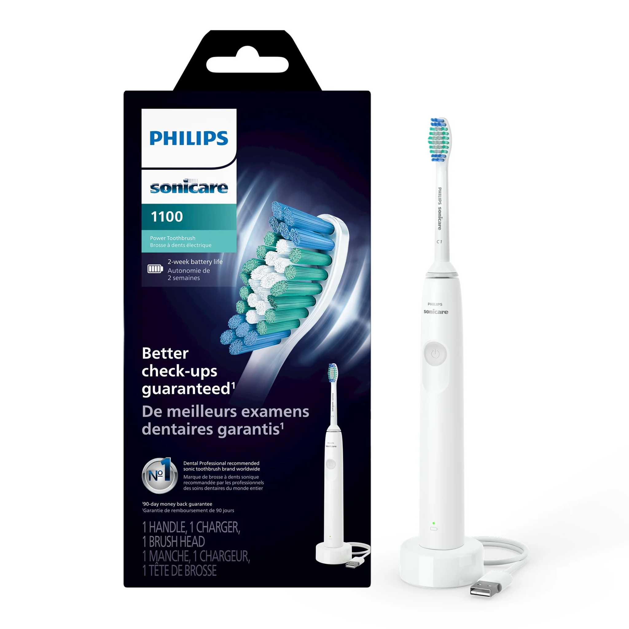 Philips Sonicare, 1100 Power Toothbrush, Rechargeable Electric Toothbrush for Gentle and Effective Cleaning, White Grey, HX3641/02, 1 Count