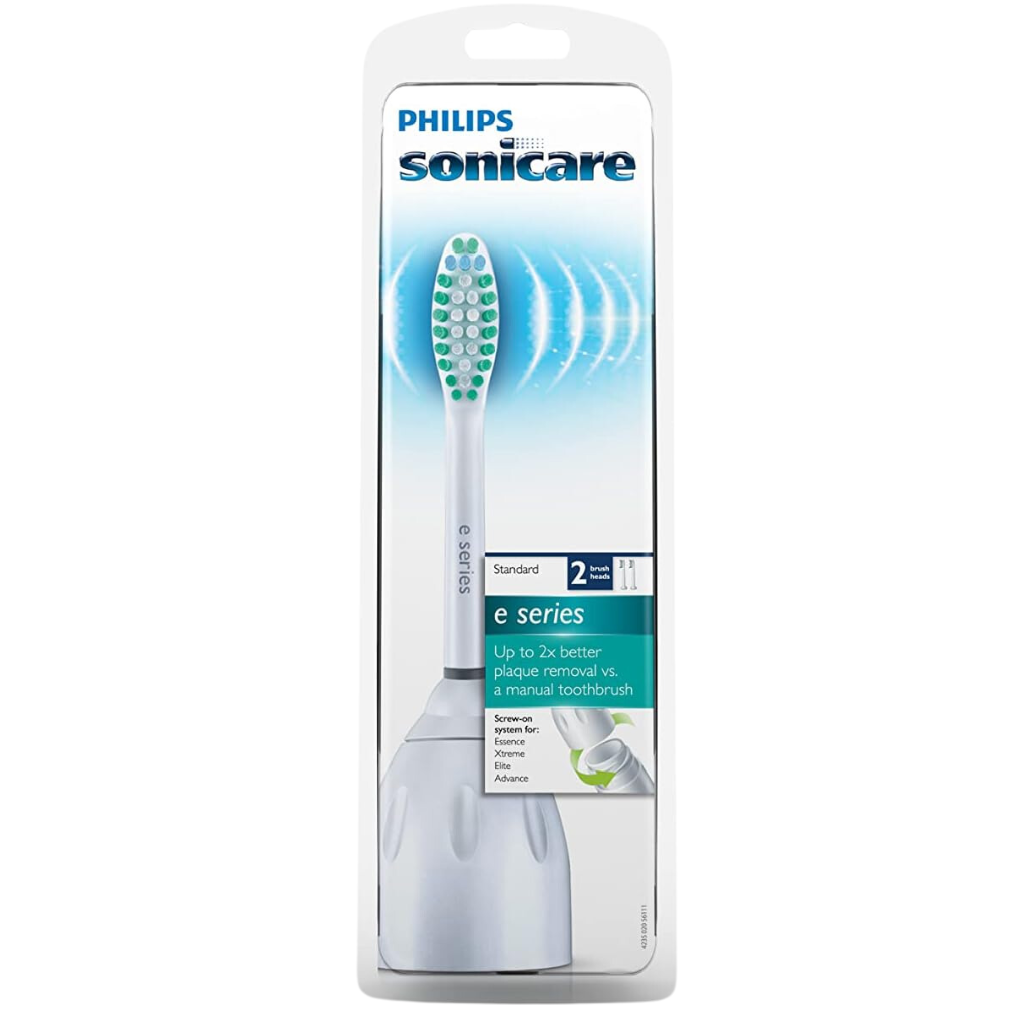 Philips Sonicare, E-Series Genuine Replacement Toothbrush Heads, Compatible for Effective Cleaning and Oral Care, White, 2 Brush Heads, HX7022/64