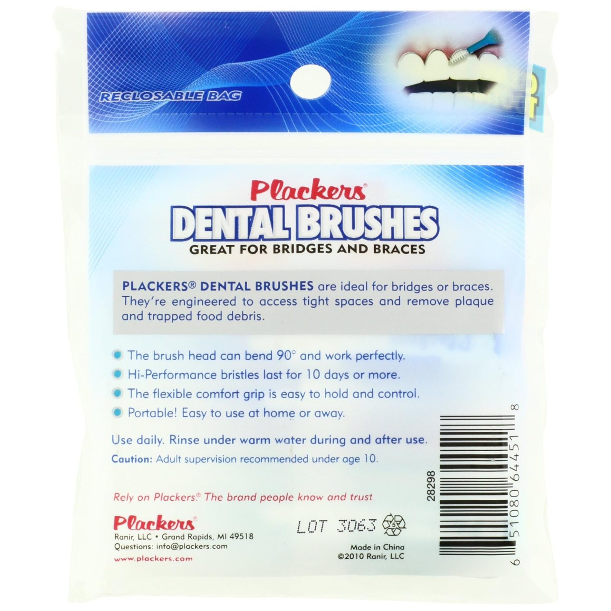 Plackers, Interdental Brushes, Soft and Effective Cleaning for Dental Care, 10 Count