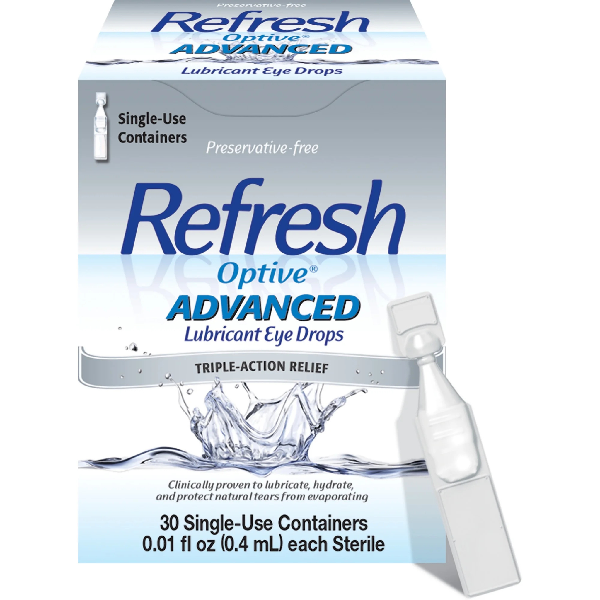 Refresh Optive Advanced Lubricant Eye Drops Preservative-Free Tears, 0.4 ml, 30 Count