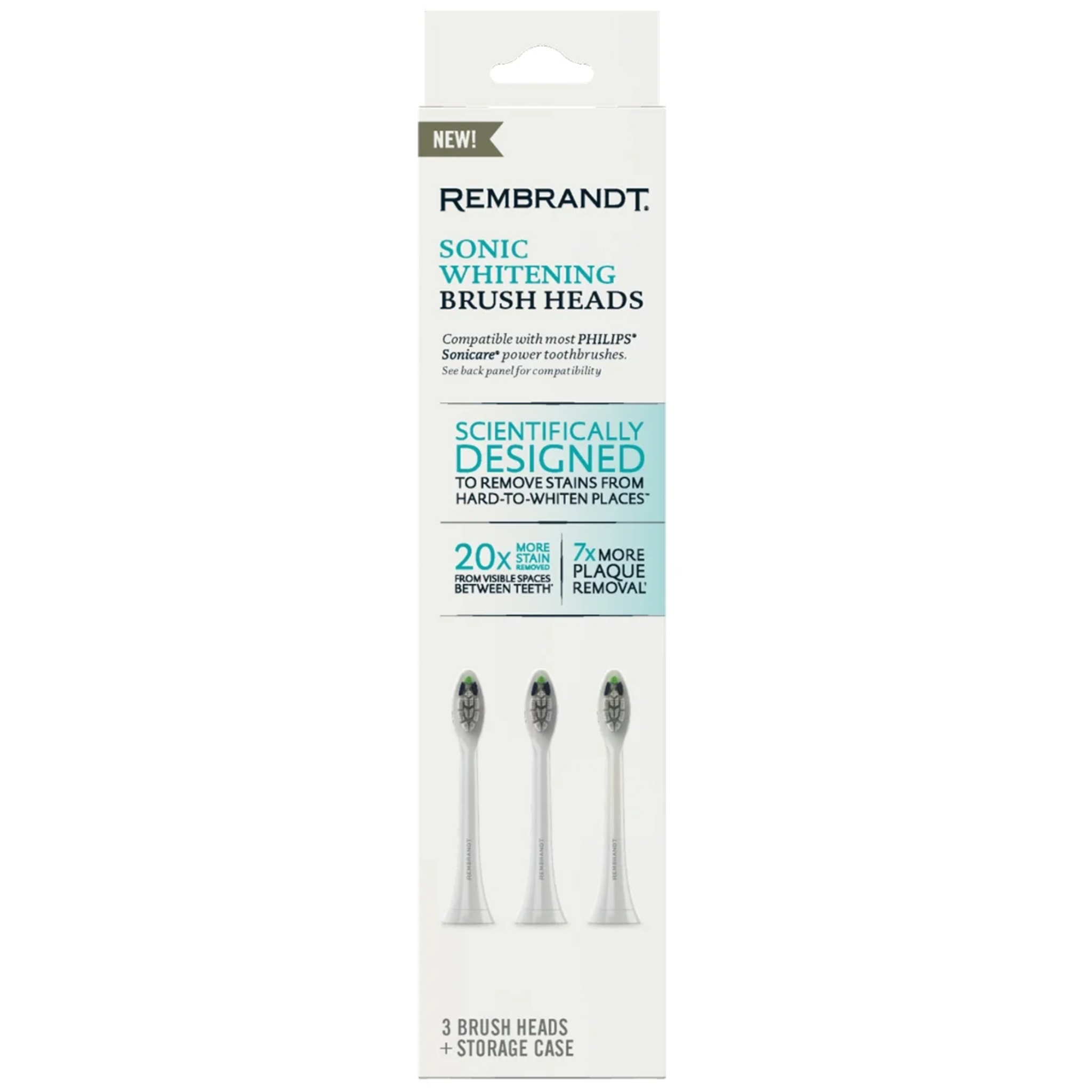 Rembrandt, Sonic Teeth Whitening Power Toothbrush Replacement Brush Heads, Advanced Whitening Technology for a Cleaner Smile, 3 Count