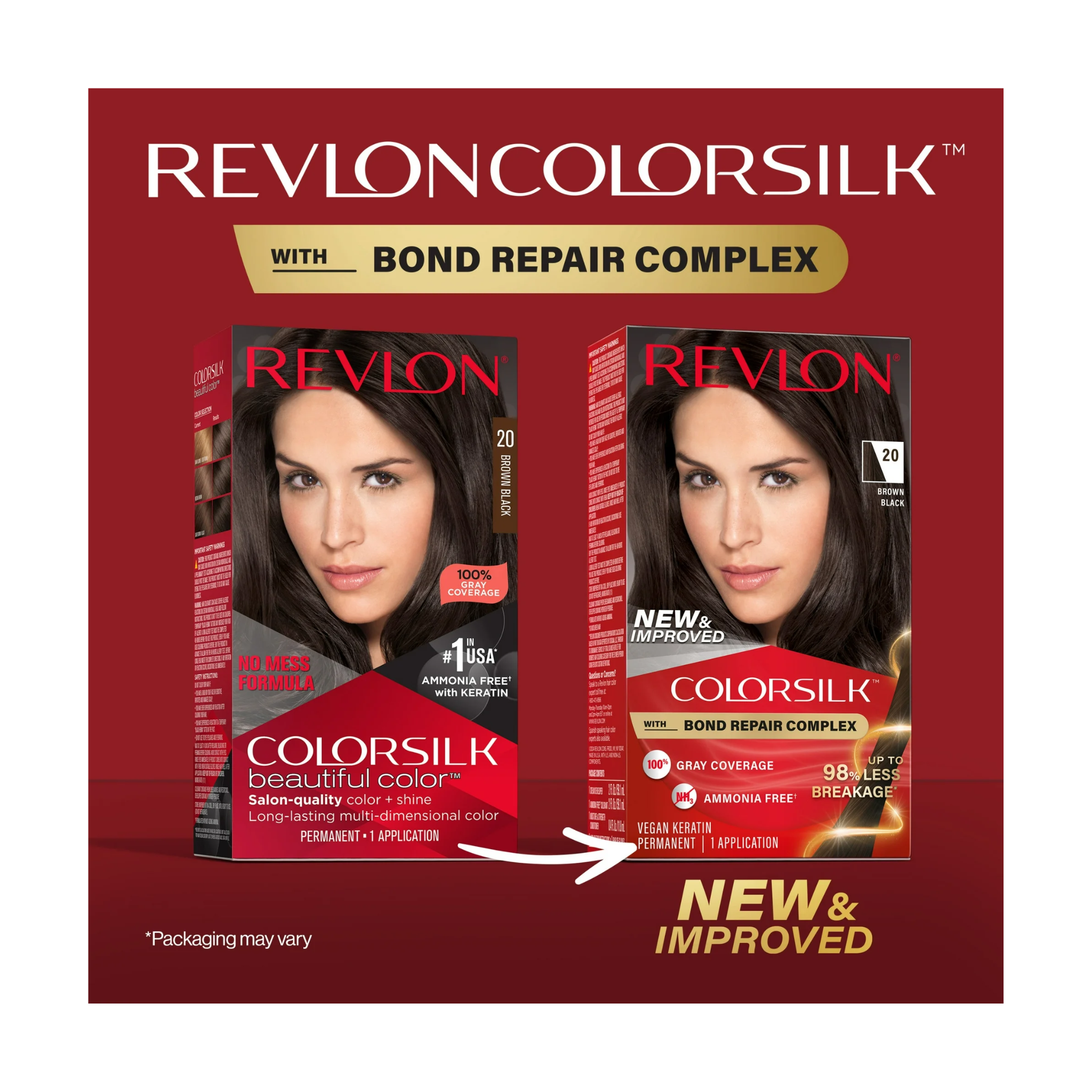 Revlon, ColorSilk Permanent Hair Color, Bond Repair Complex, 20 Brown Black, Intense Color & Nourishment for Hair, 1 Pack