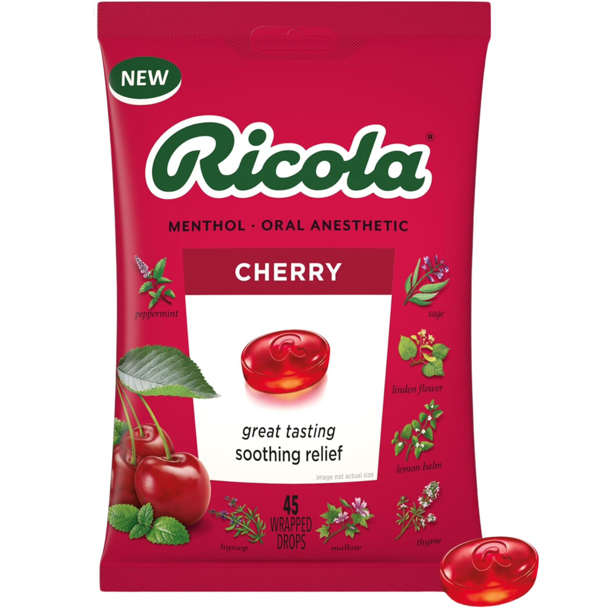 Ricola Cherry Throat Drops | Delicious Throat Refreshment & Oral Anesthetic, 45 Count