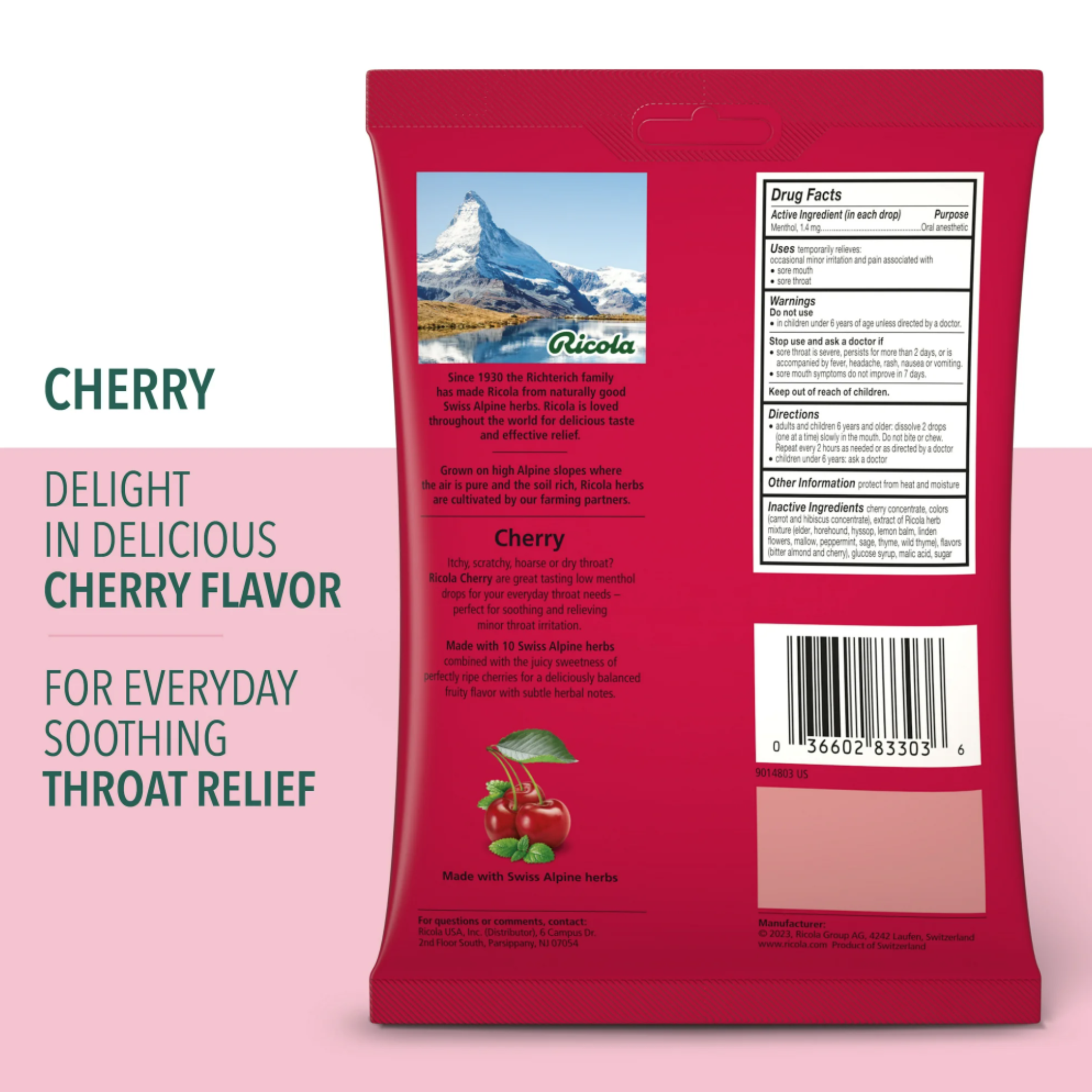 Ricola Cherry Throat Drops | Delicious Throat Refreshment & Oral Anesthetic, 45 Count