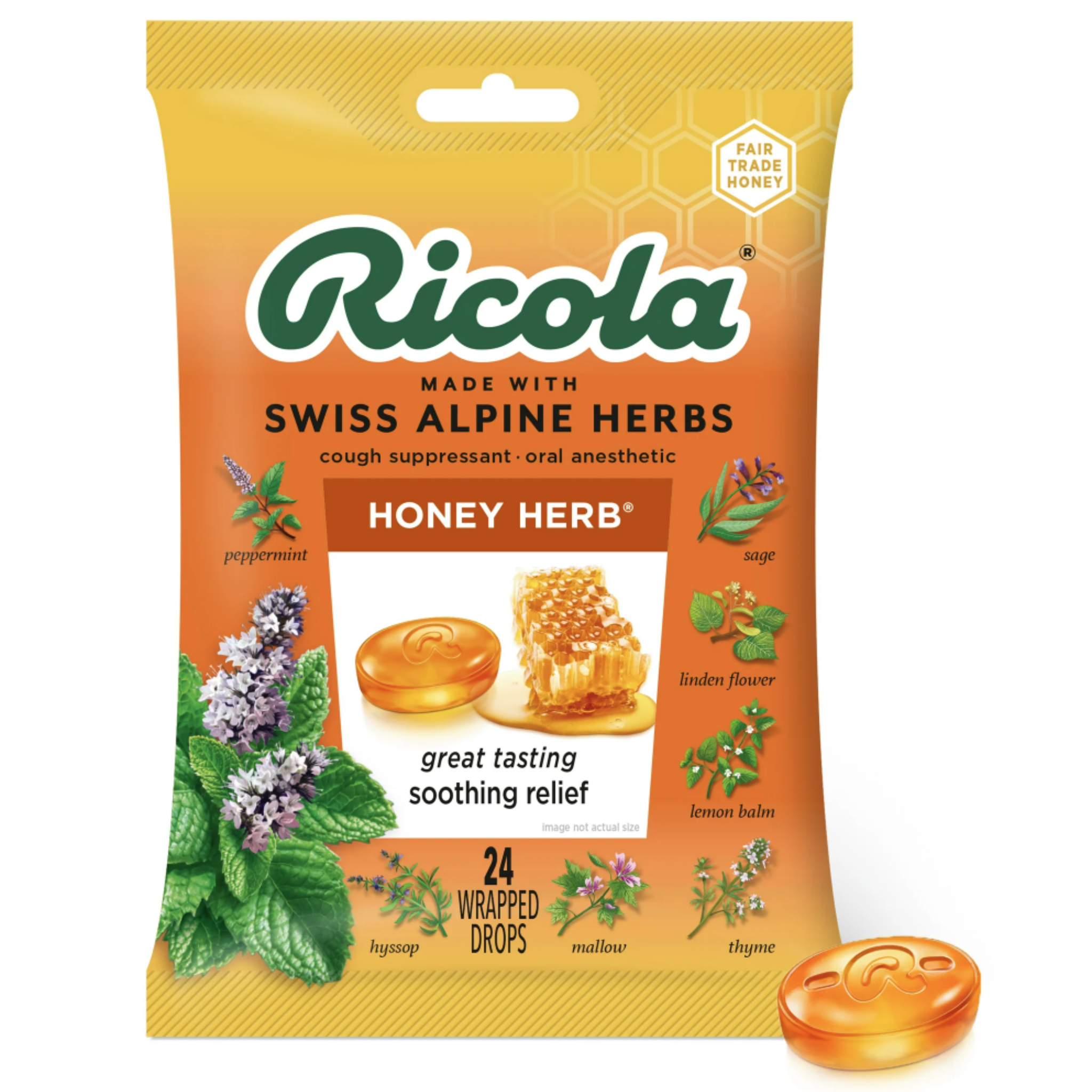 Ricola Cough Suppressant Throat Drops - Honey Herb 24 Ct