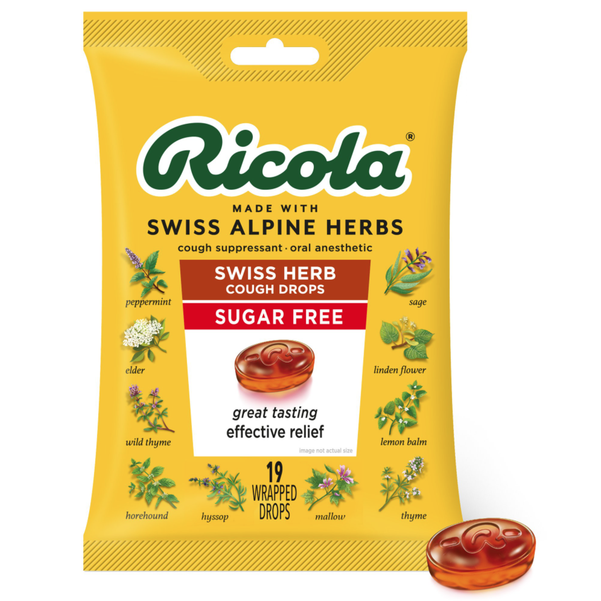 Ricola Sugar Free Throat Drops Original Swiss Herb - 19 ct