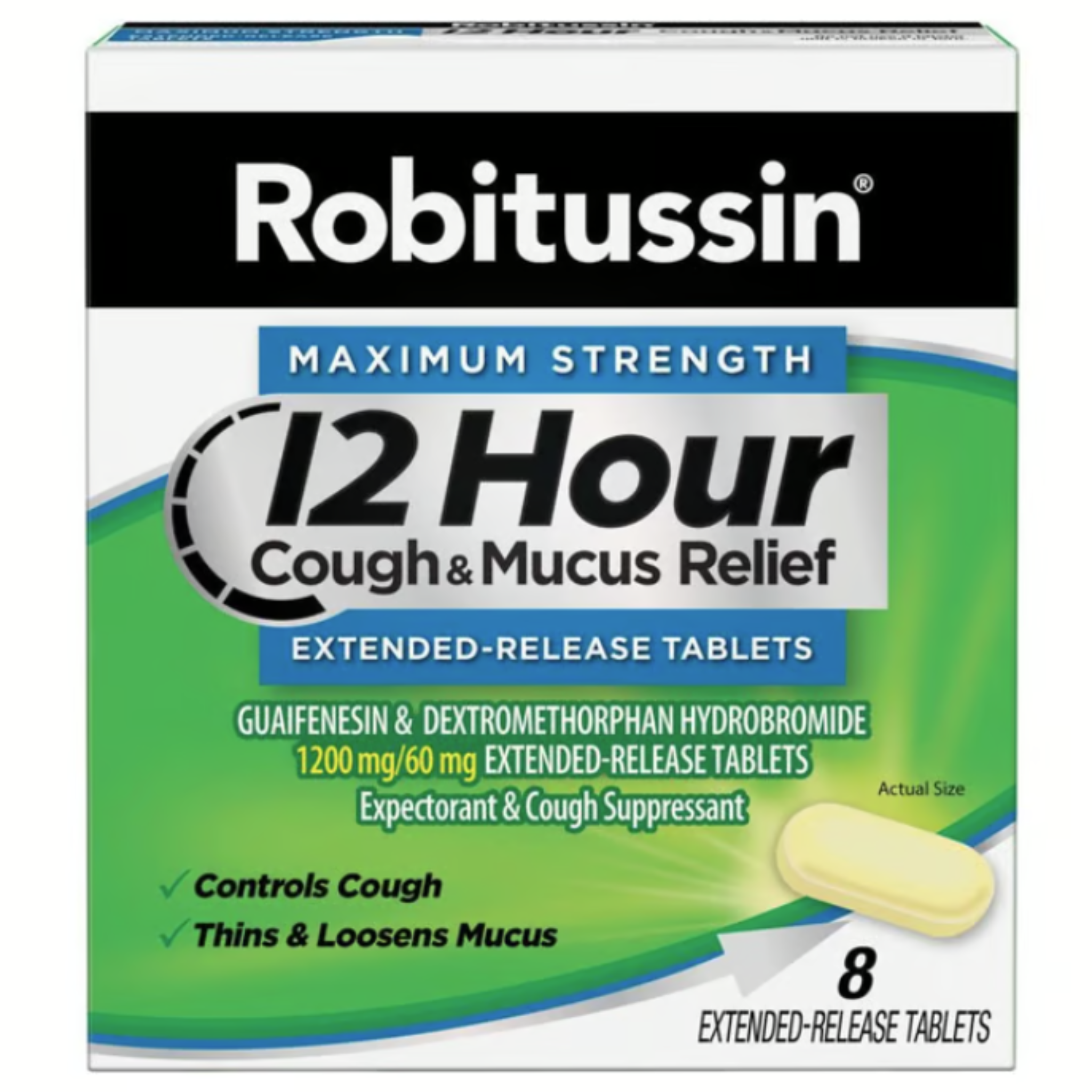 Robitussin 12 Hour Maximum Strength Cough and Mucus Relief Extended Release Tablets (8 ct)