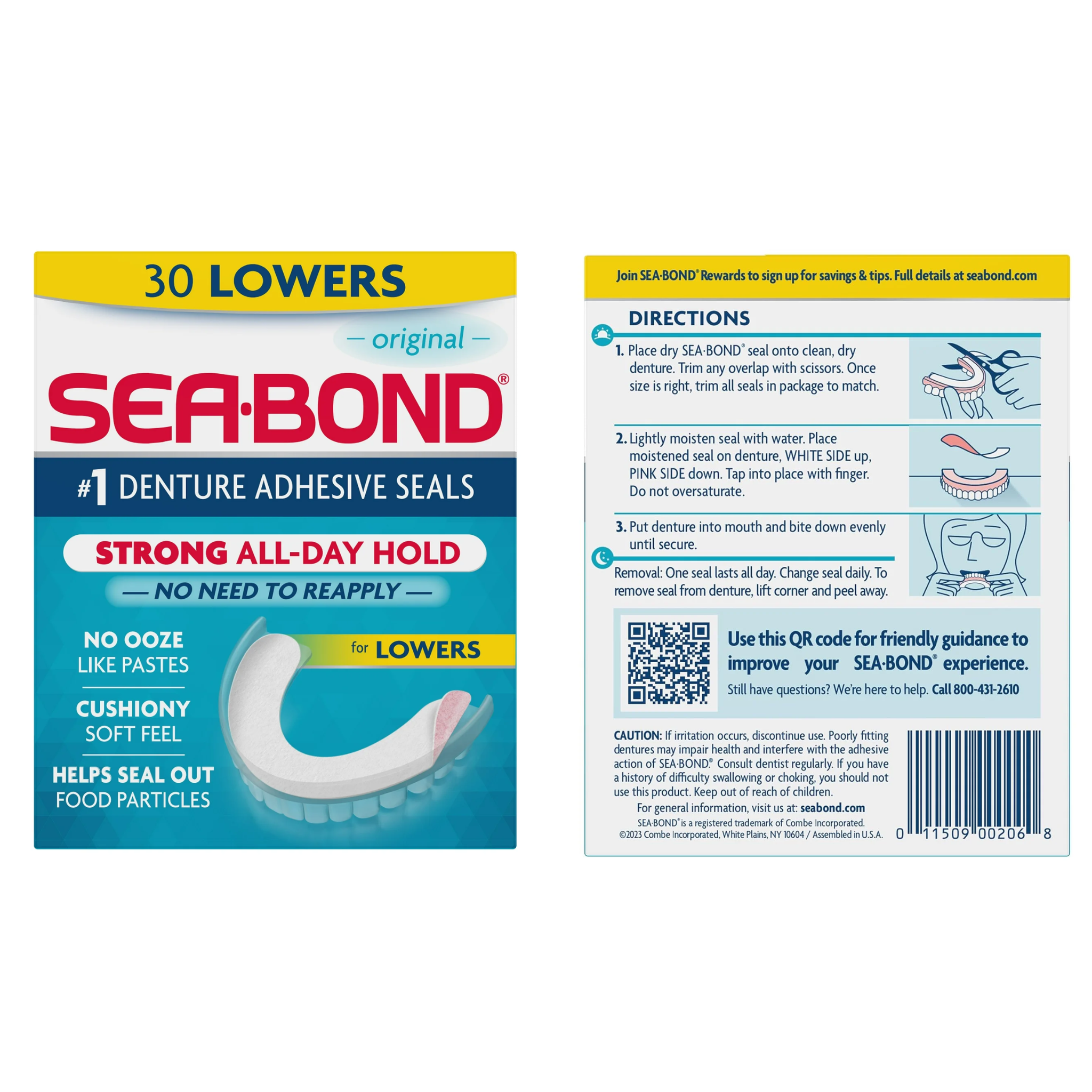 Sea Bond, Lower Secure Denture Adhesive Seals, All-Day Strong Hold for Lower Dentures, Original Flavor, 30 Count