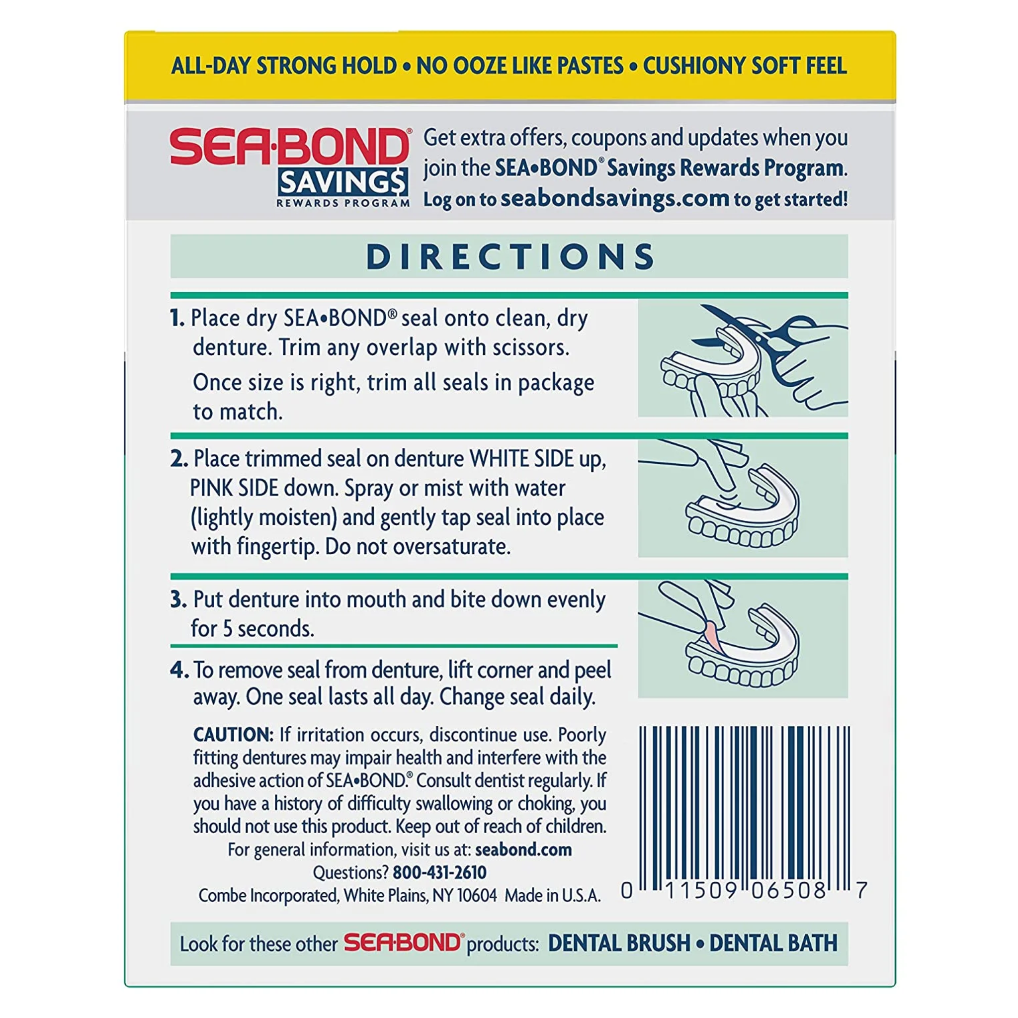 Sea Bond, Lower Secure Denture Adhesive Seals, Fresh Mint Flavor for All-Day Hold, 30 Count