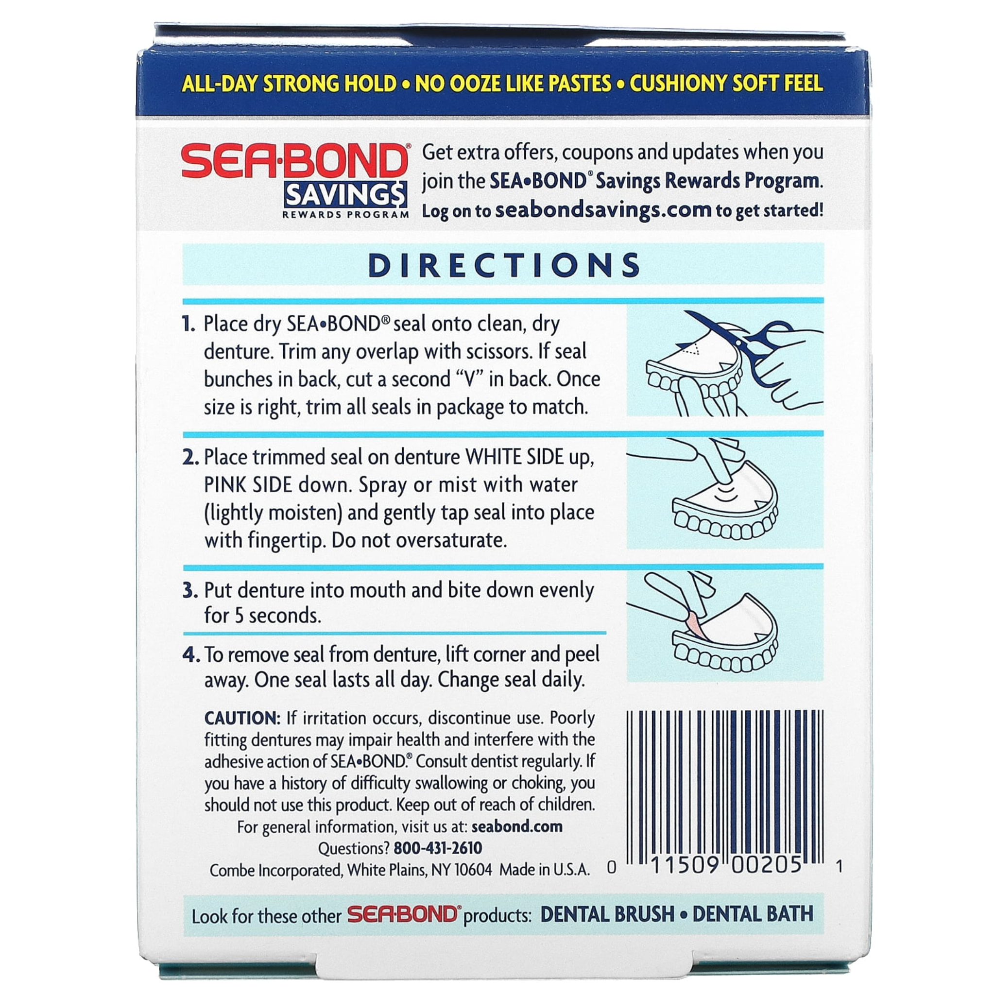 Sea Bond, Upper Secure Denture Adhesive Seals, Original Flavor for All-Day Hold, 30 Count