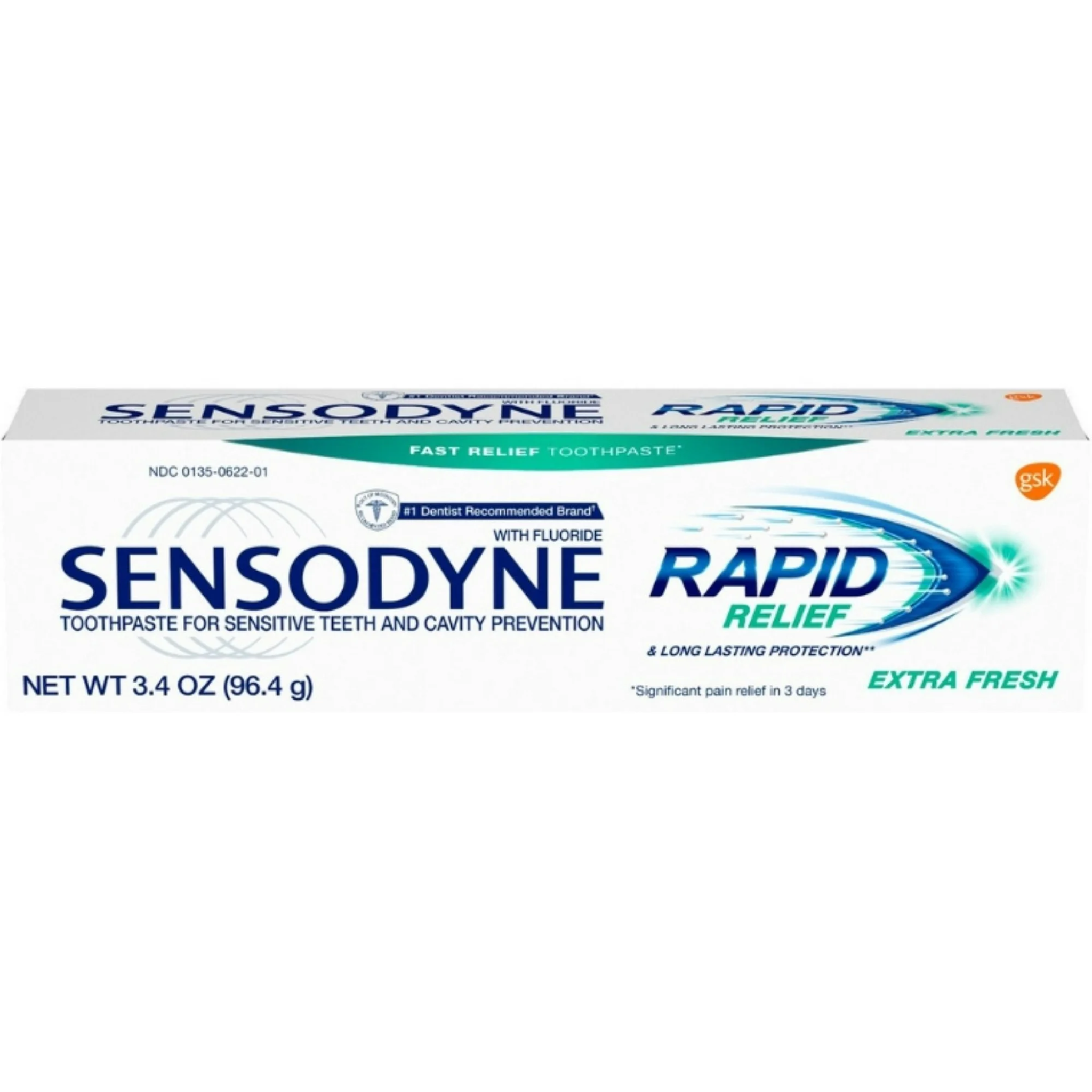 Sensodyne, Rapid Relief Sensitive Toothpaste, Extra Fresh Formula for Sensitive Teeth and Long-Lasting Freshness, 3.4 Oz