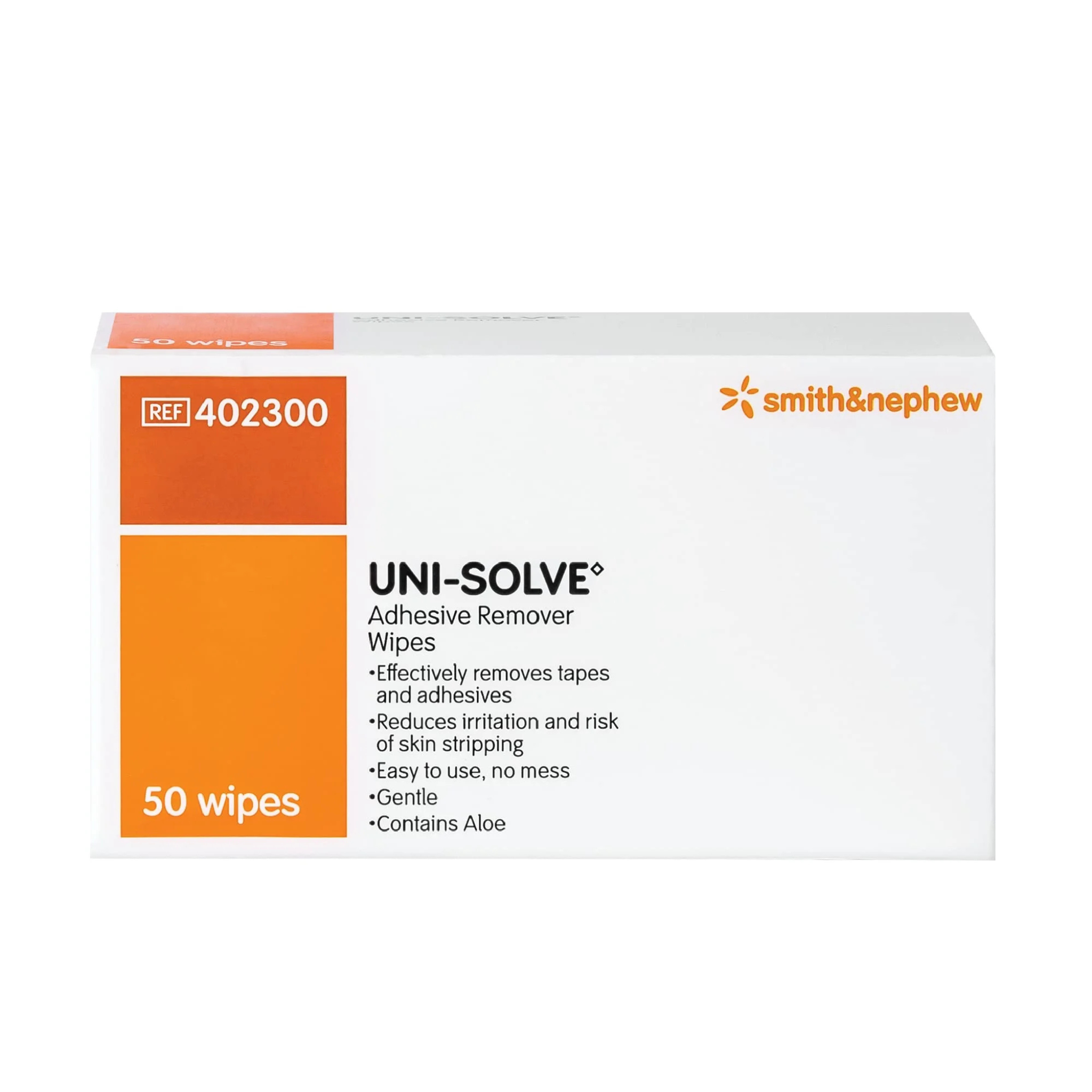 Smith & Nephew, Uni Solve Adhesive Remover Wipes, Convenient and Effective Adhesive Removal for Skin, 50 Each