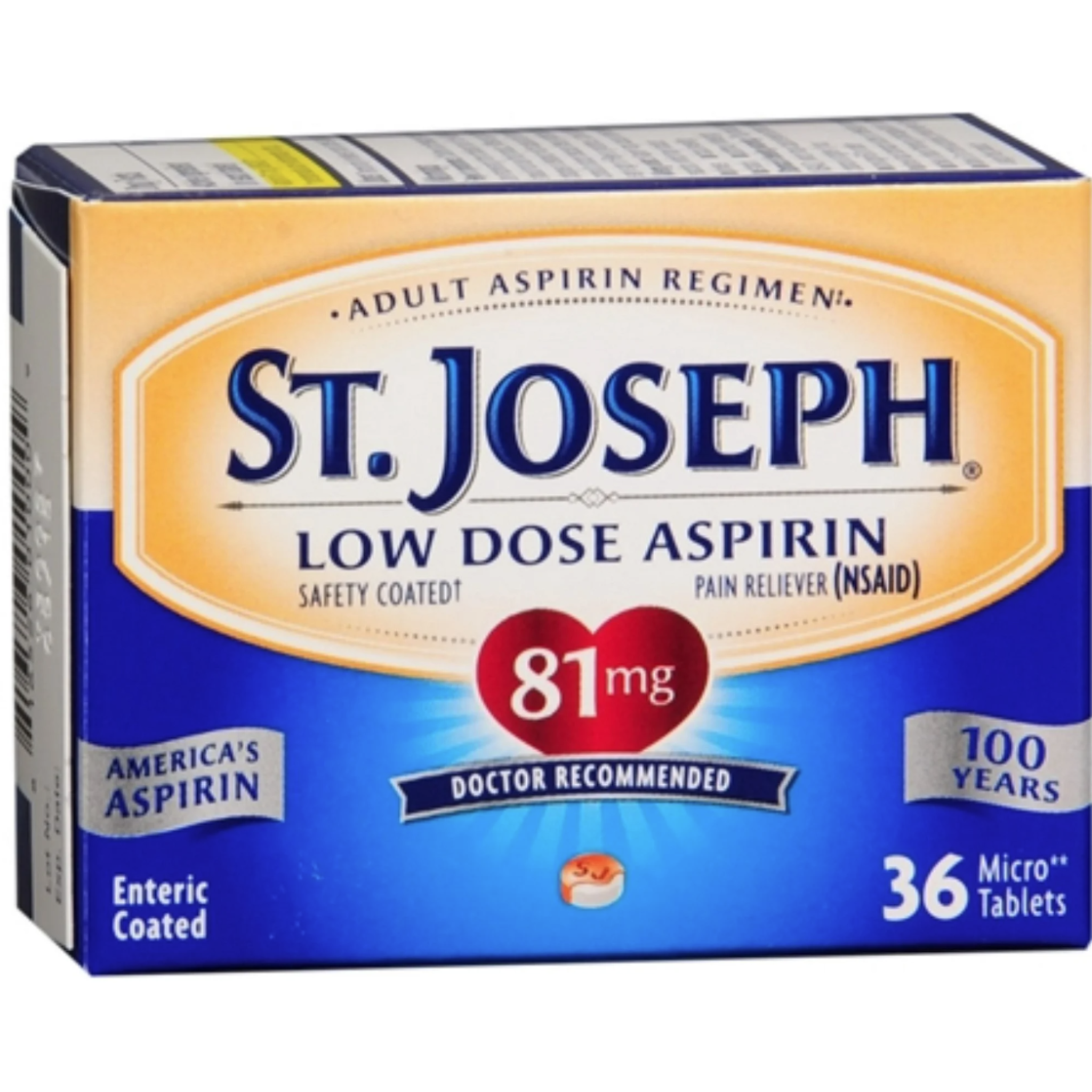 St. Joseph Low Dose Enteric Safety Coated Pain Relieving Aspirin 81mg, 36 Ct.