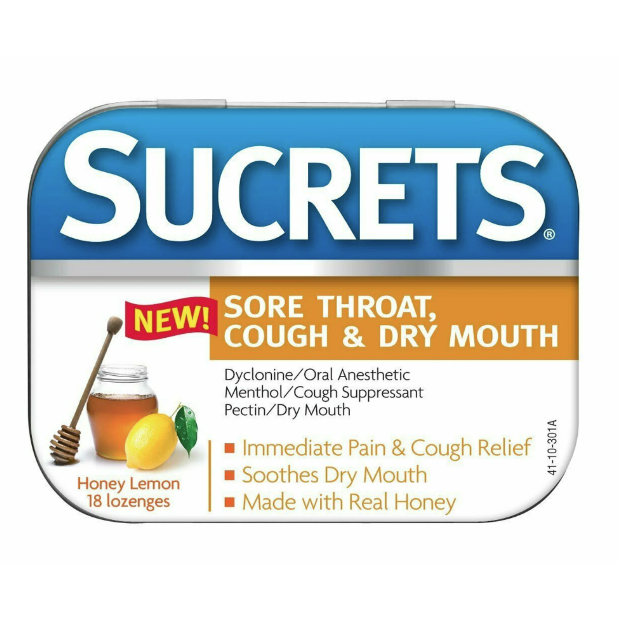 Sucrets Dry Mouth Lozenges Honey Lemon Cough & Pain Relief 18 CT