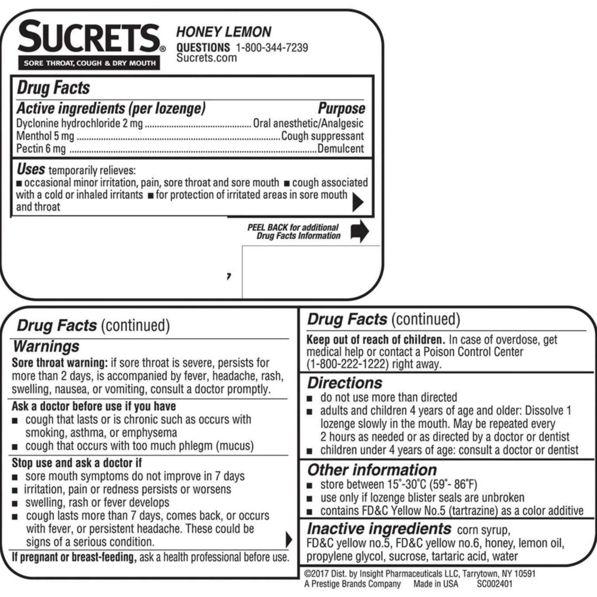 Sucrets Dry Mouth Lozenges Honey Lemon Cough & Pain Relief 18 CT