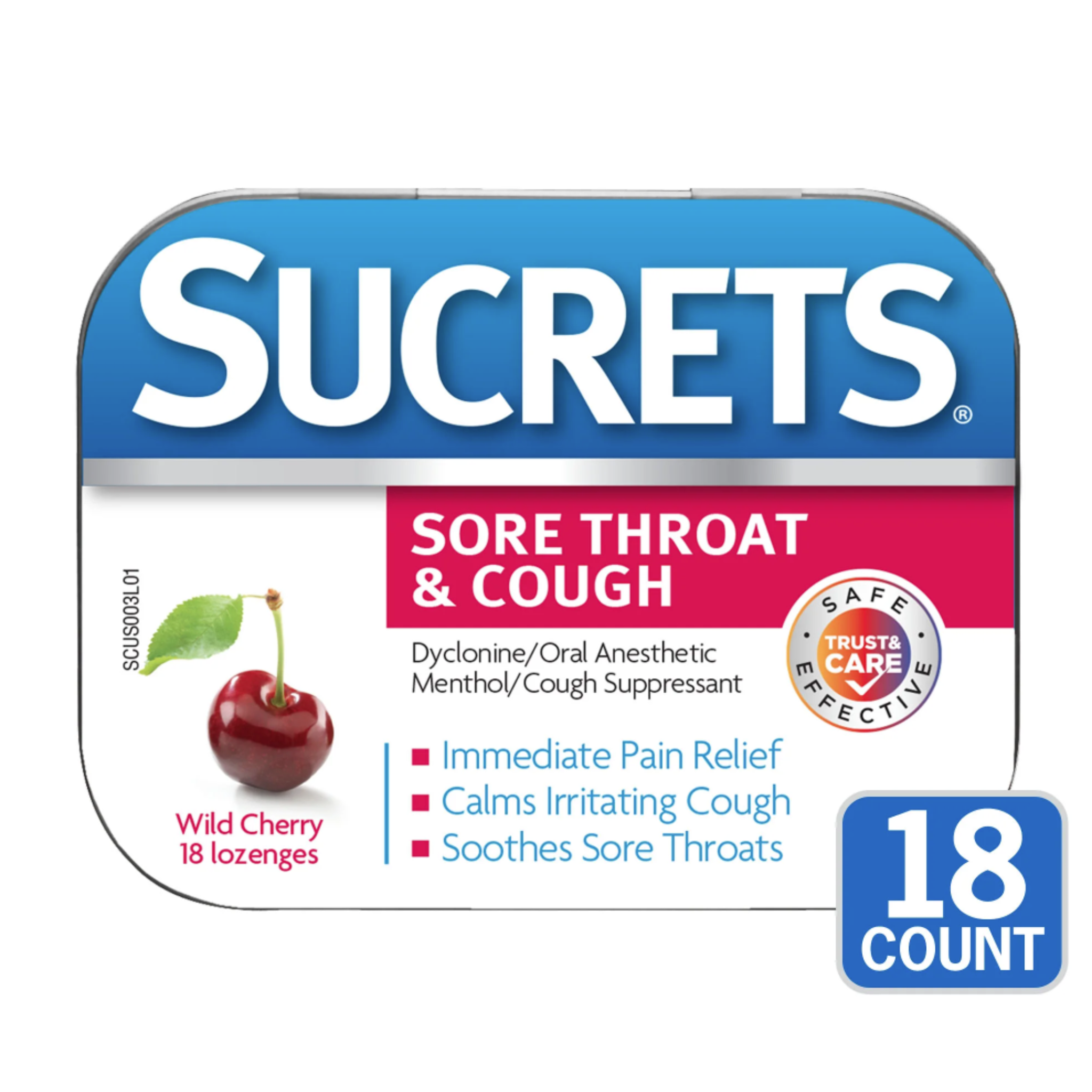 Sucrets Sore Throat Lozenges, Wild Cherry Flavor, 18 Count