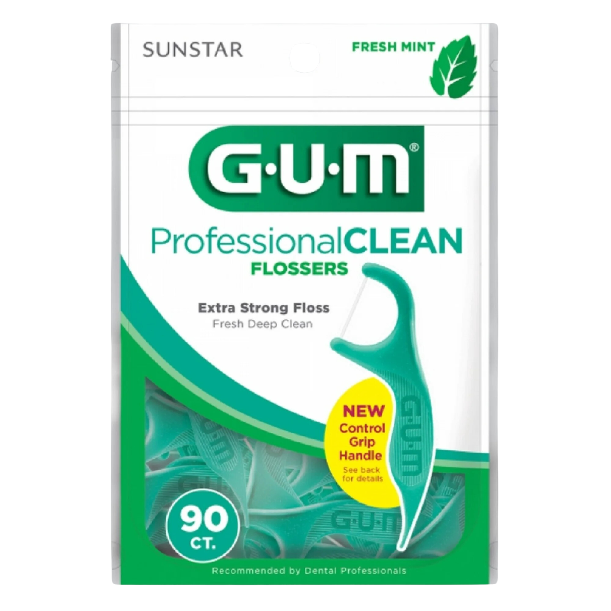 Sunstar Gum, Professional Clean Flossers, Mint Flavor for Fresh Breath and Plaque Removal, 90 Ea