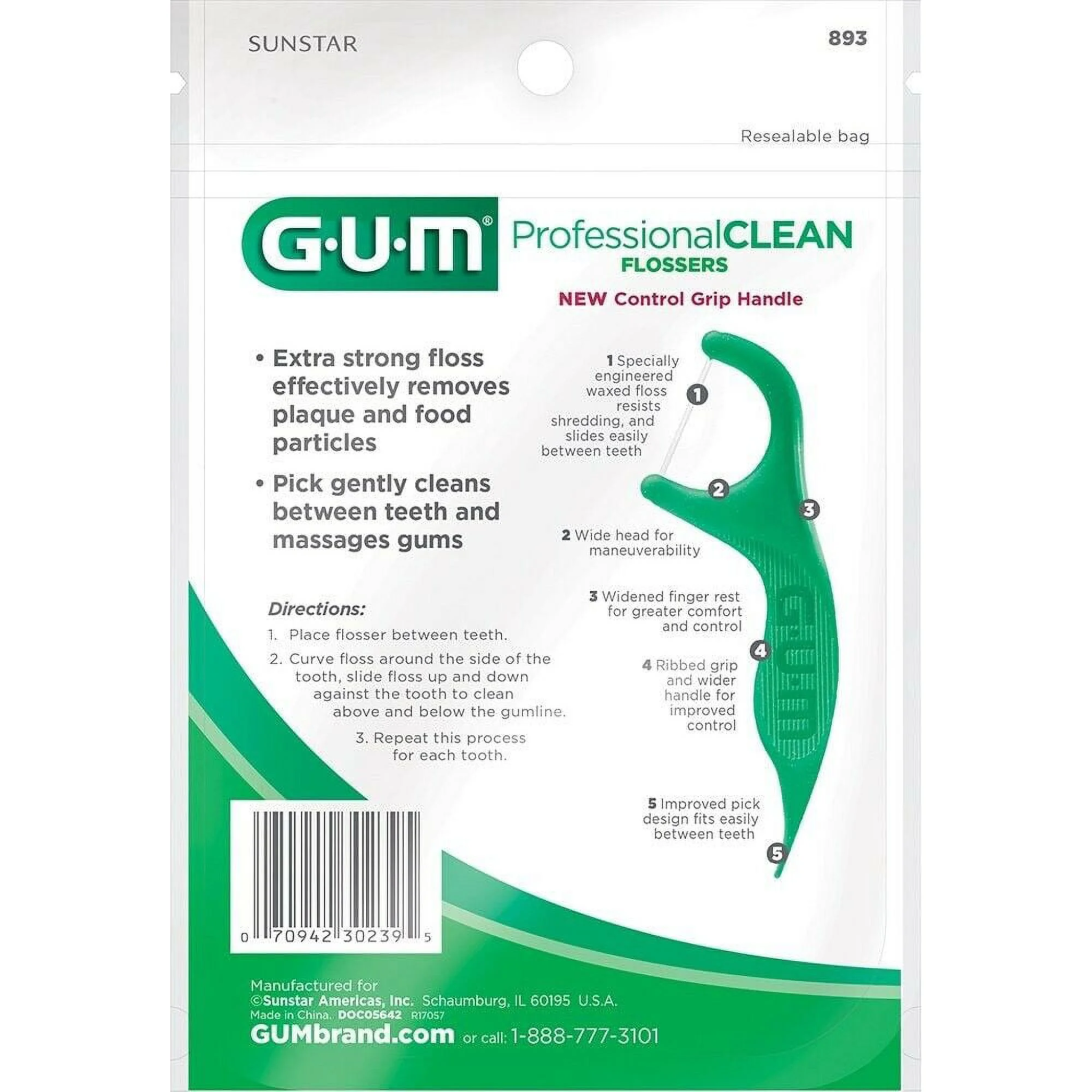 Sunstar Gum, Professional Clean Flossers, Mint Flavor for Fresh Breath and Plaque Removal, 90 Ea