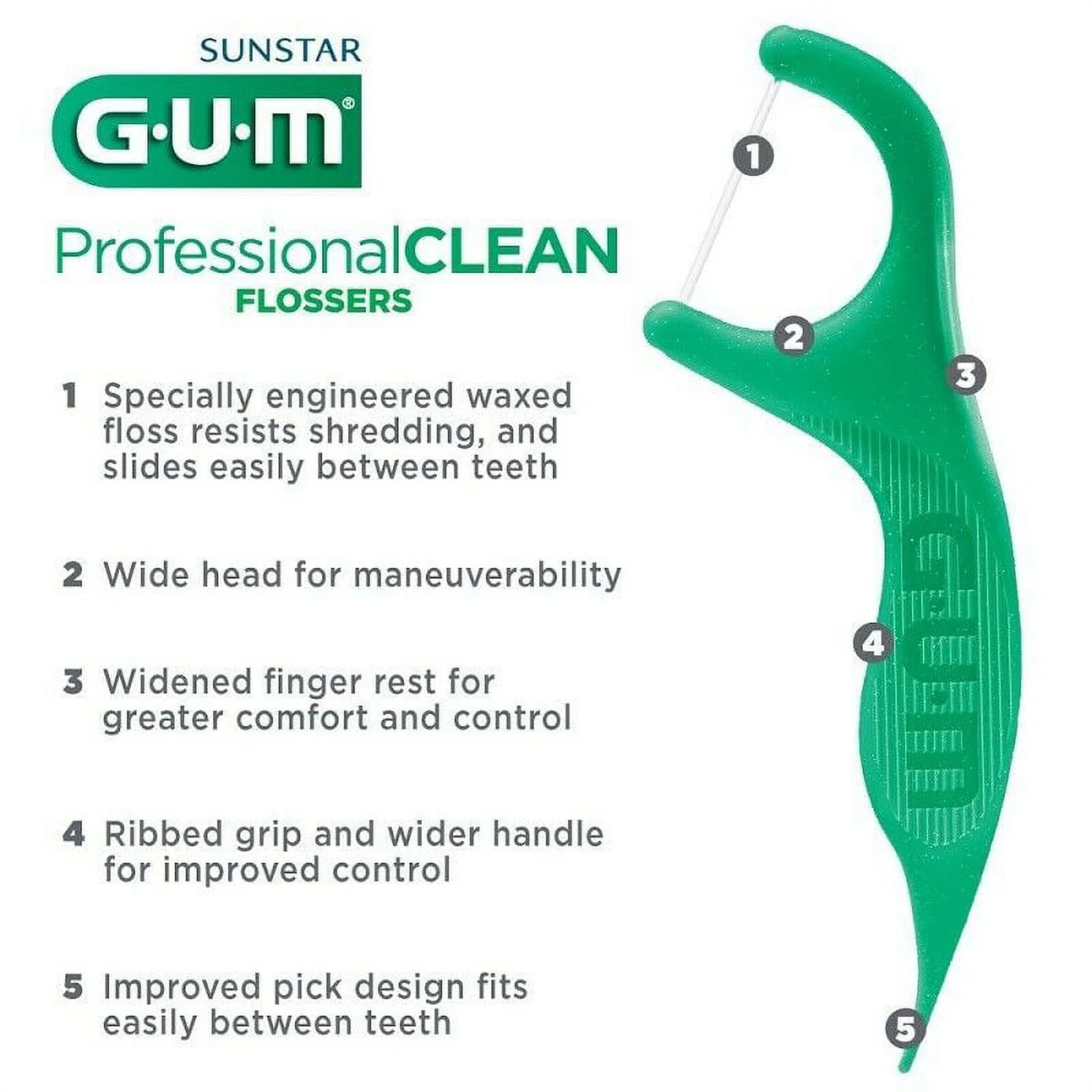 Sunstar Gum, Professional Clean Flossers, Mint Flavor for Fresh Breath and Plaque Removal, 90 Ea