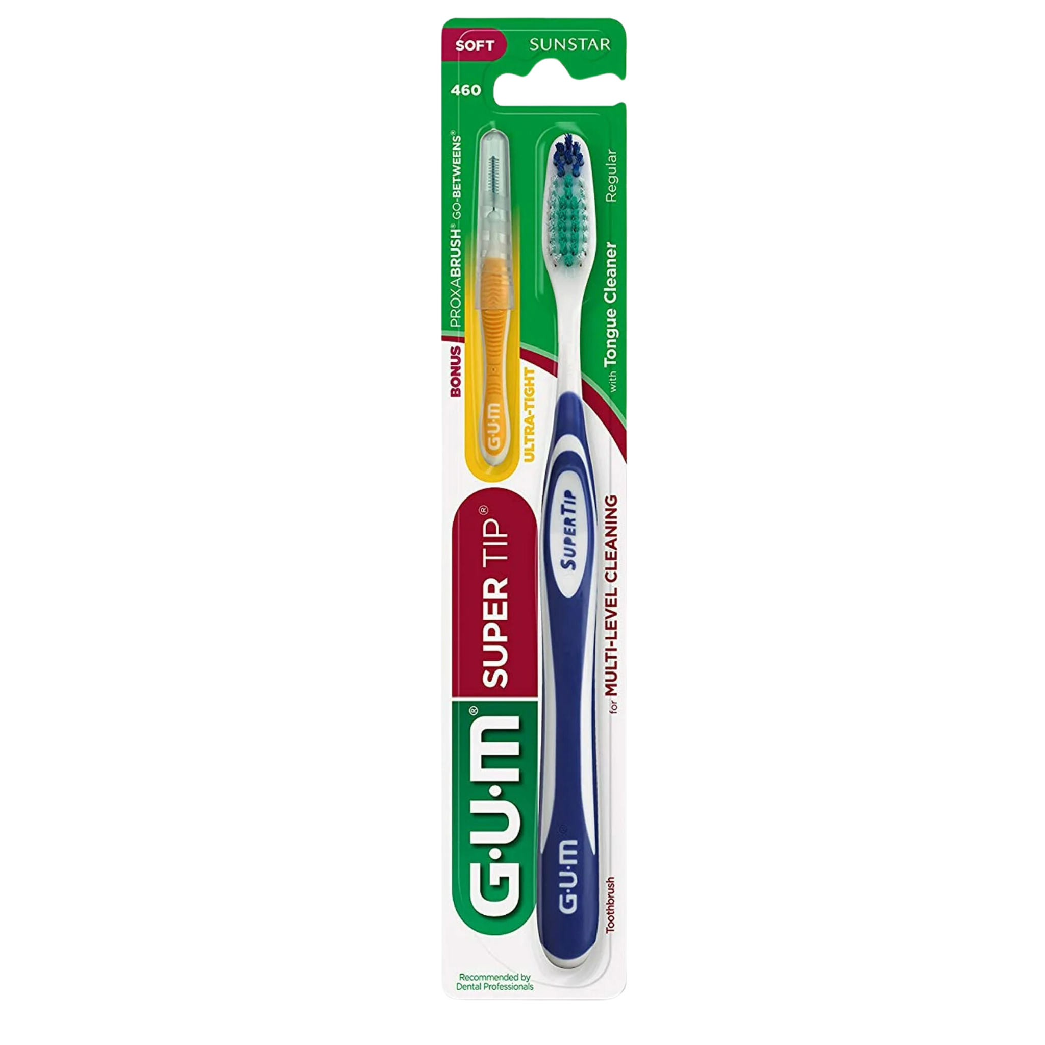 Sunstar, GUM Super Tip Toothbrush with Proxabrush Go-Betweens, Triangular Full Soft Bristles for Effective Cleaning, One Count