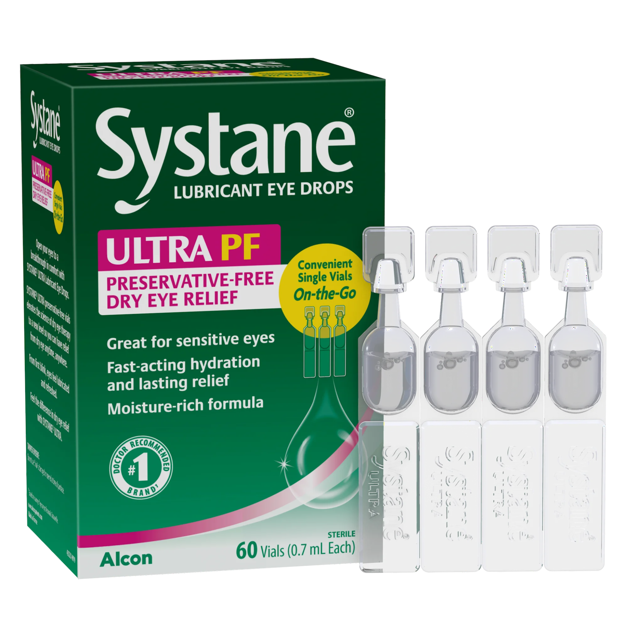 Systane Ultra Lubricant Single-Use Preservative-Free Eye Drop Vials for Dry Eyes for Daily Use, 60 Count