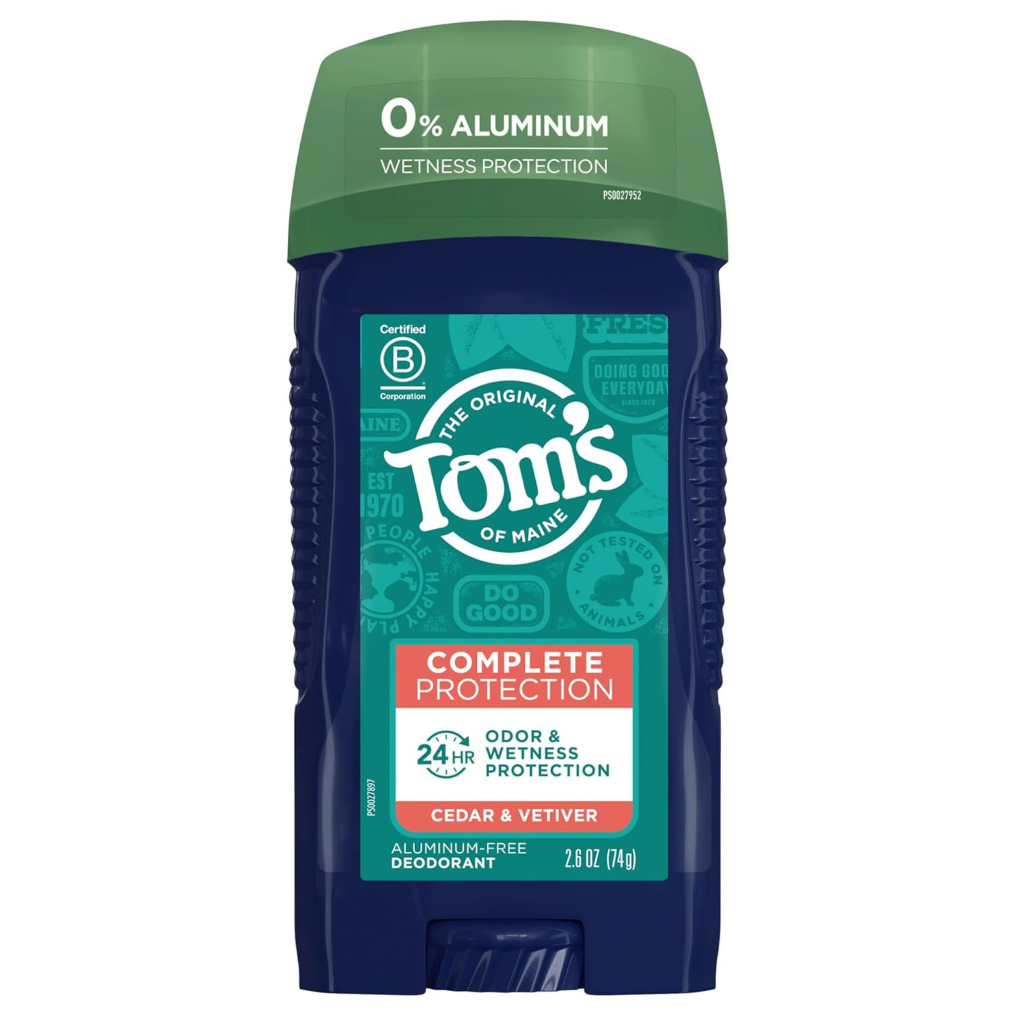 Tom's of Maine Complete Protection Aluminum-Free Natural Deodorant for Men, Cedar & Vetiver, 2.6 OZ