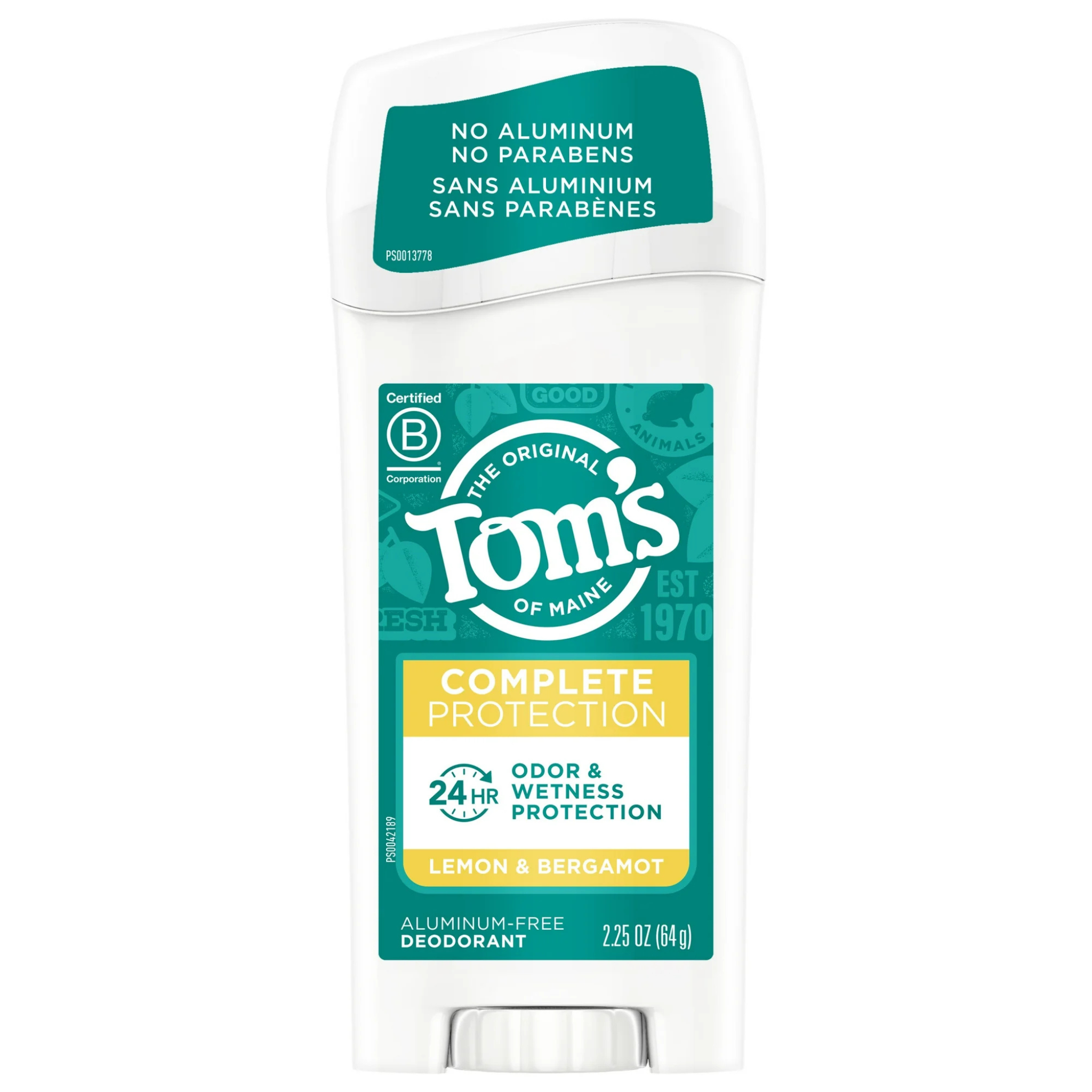 Tom's of Maine Complete Protection Aluminum-Free Natural Deodorant for Women, Lemon & Bergamot, 2.25 oz