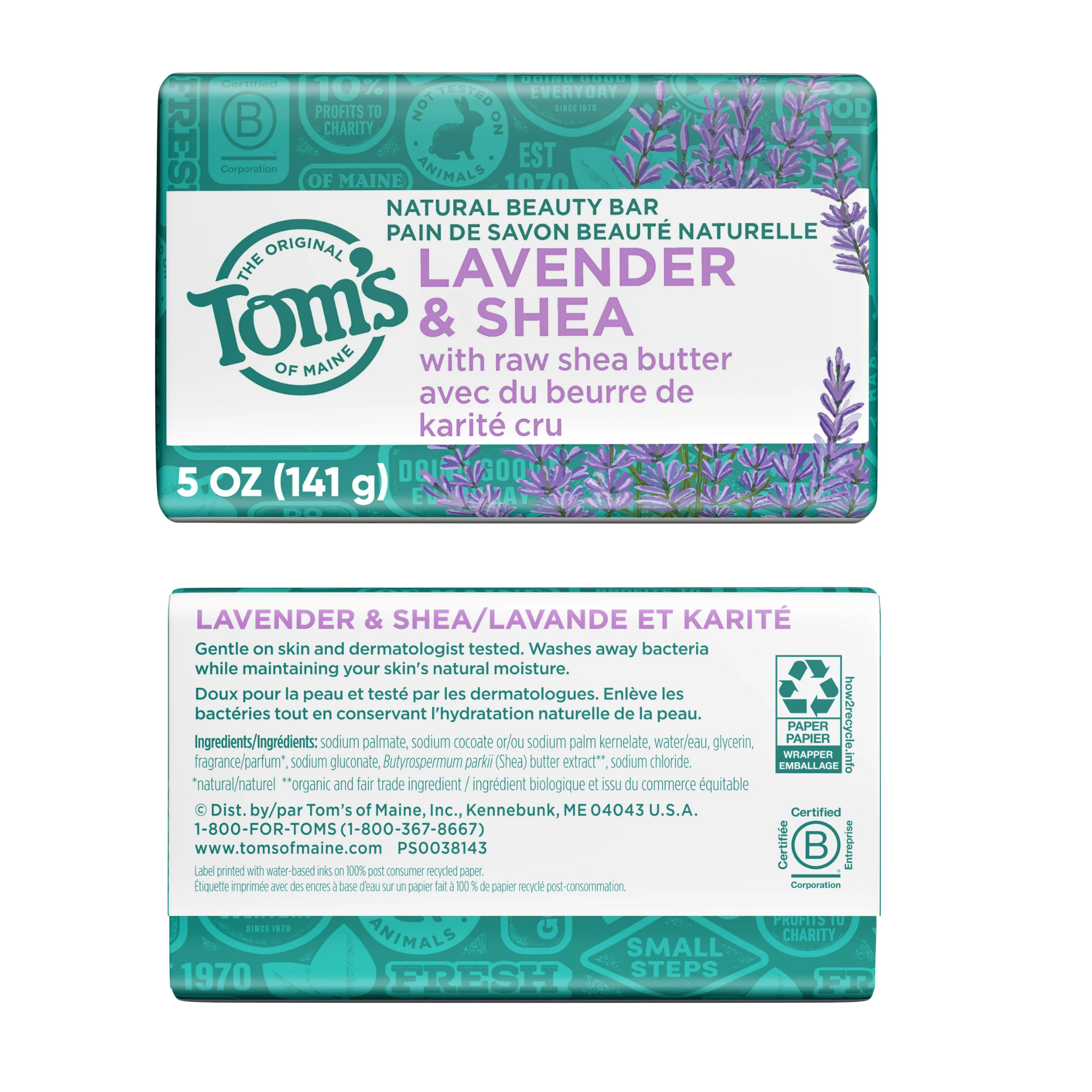 Tom's of Maine, Natural Beauty Bar Soap, Lavender & Shea, Soothing & Moisturizing, 5 oz Bar